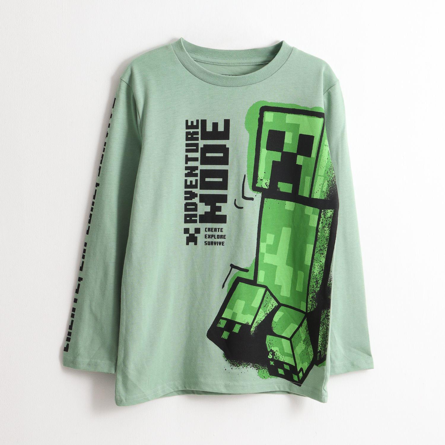 Polera Manga Larga Niño Adventure Mode Verde Minecraft-0