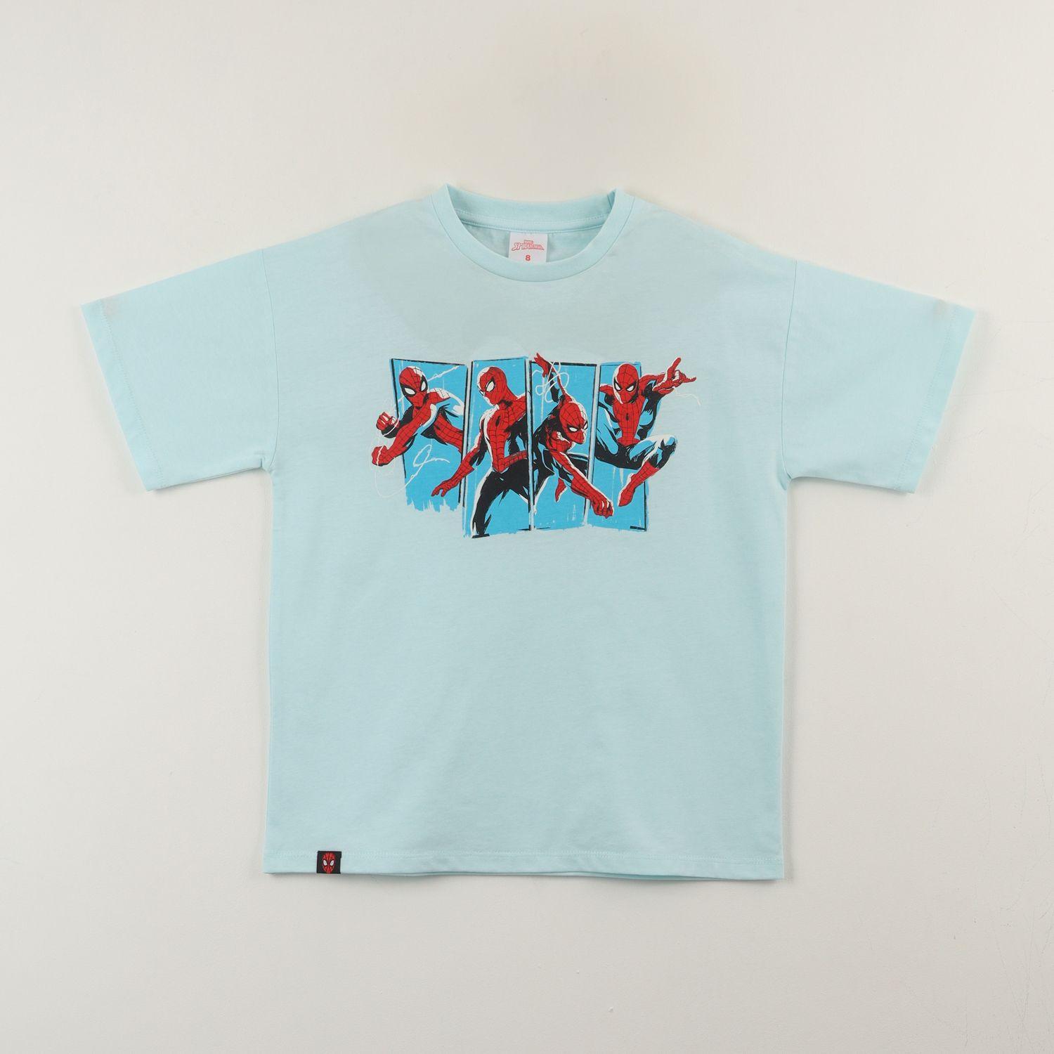 Polera Manga Corta Niño Celeste Saltando Spiderman Marvel-0