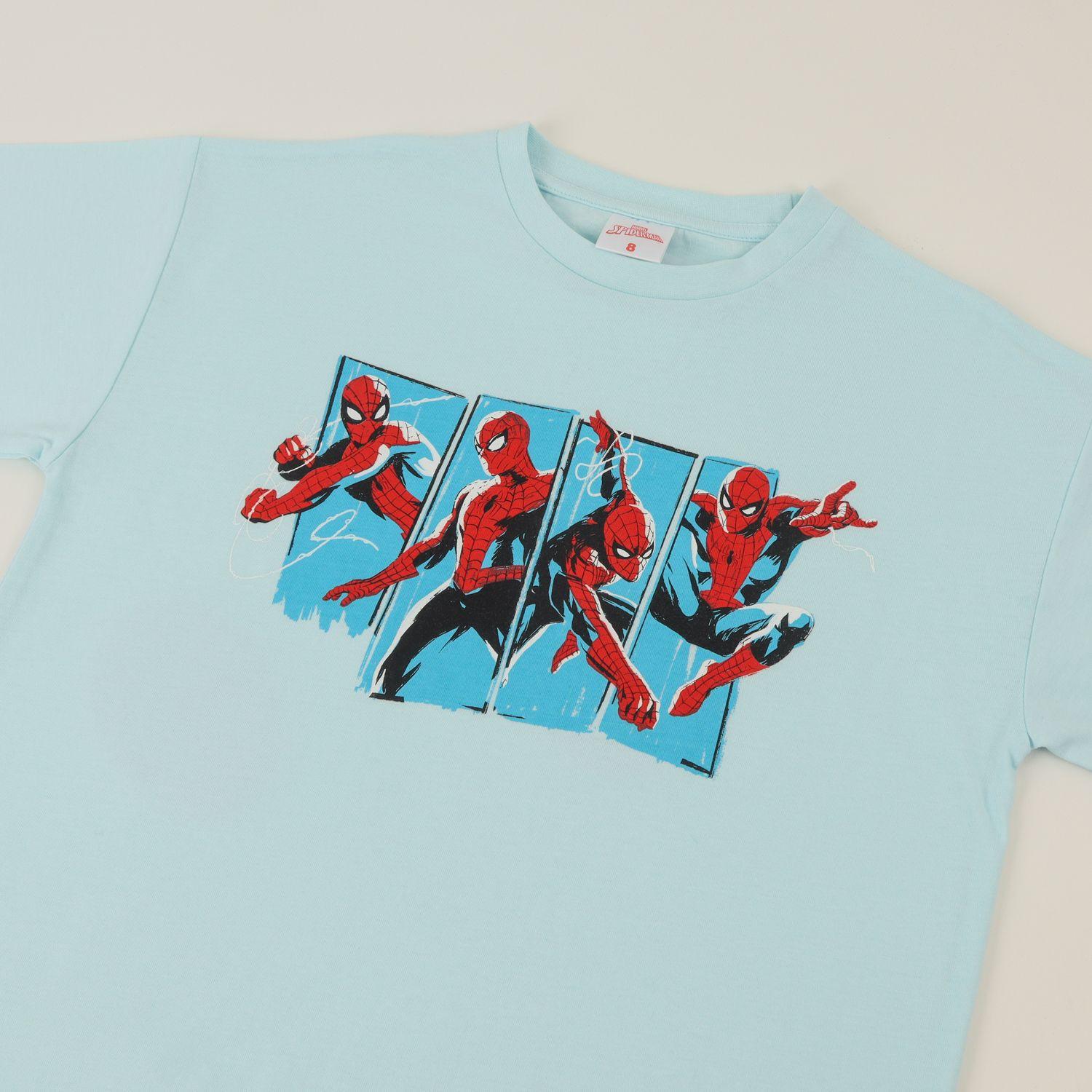 Polera Manga Corta Niño Celeste Saltando Spiderman Marvel-1