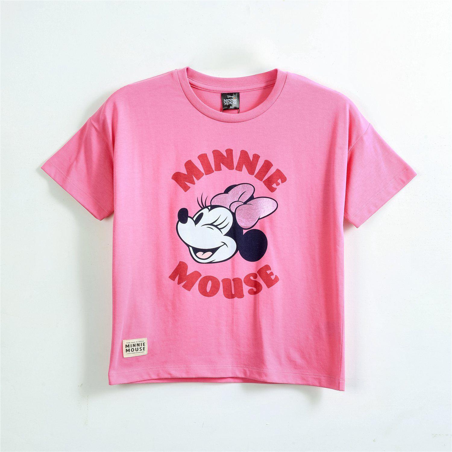 Polera Manga Corta Niña Minnie Disney Cara Rosado-0
