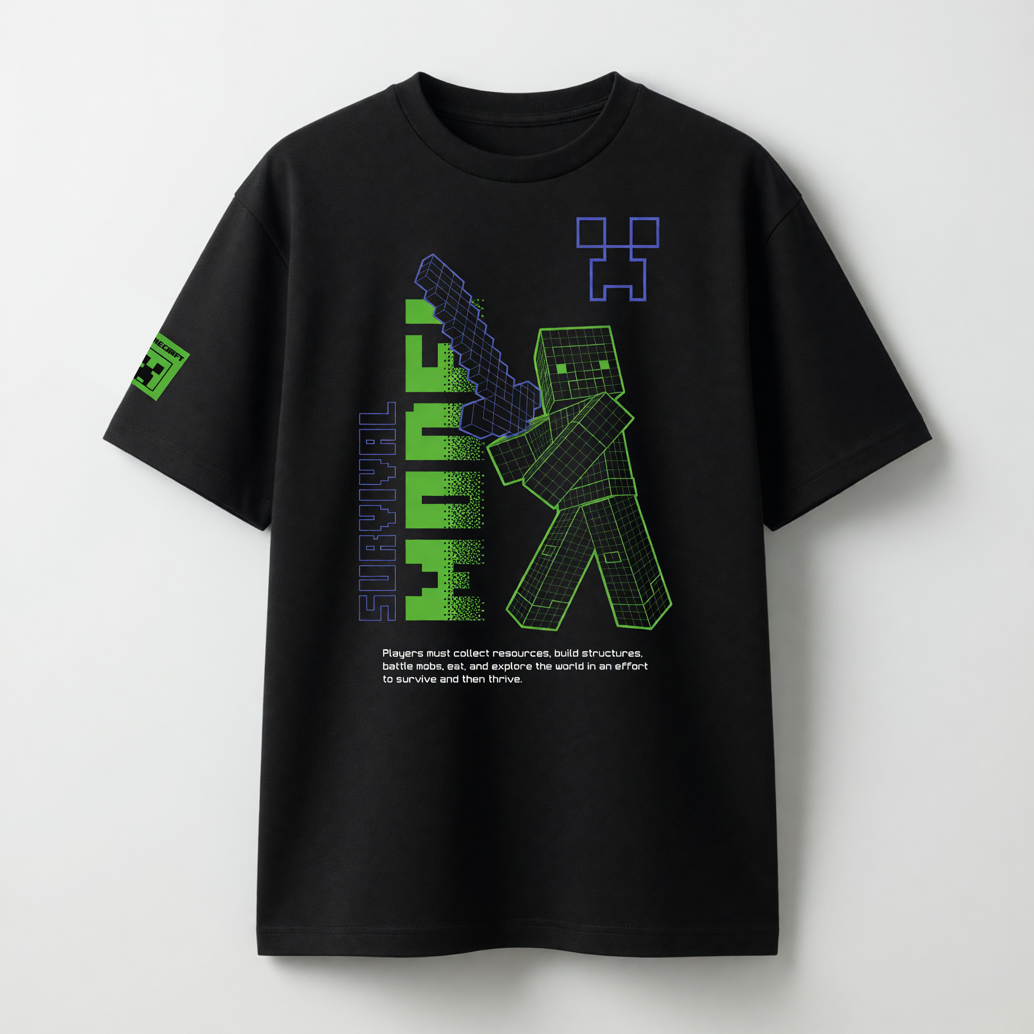 Polera Manga Corta Niño Minecraft Fluor Negro-2