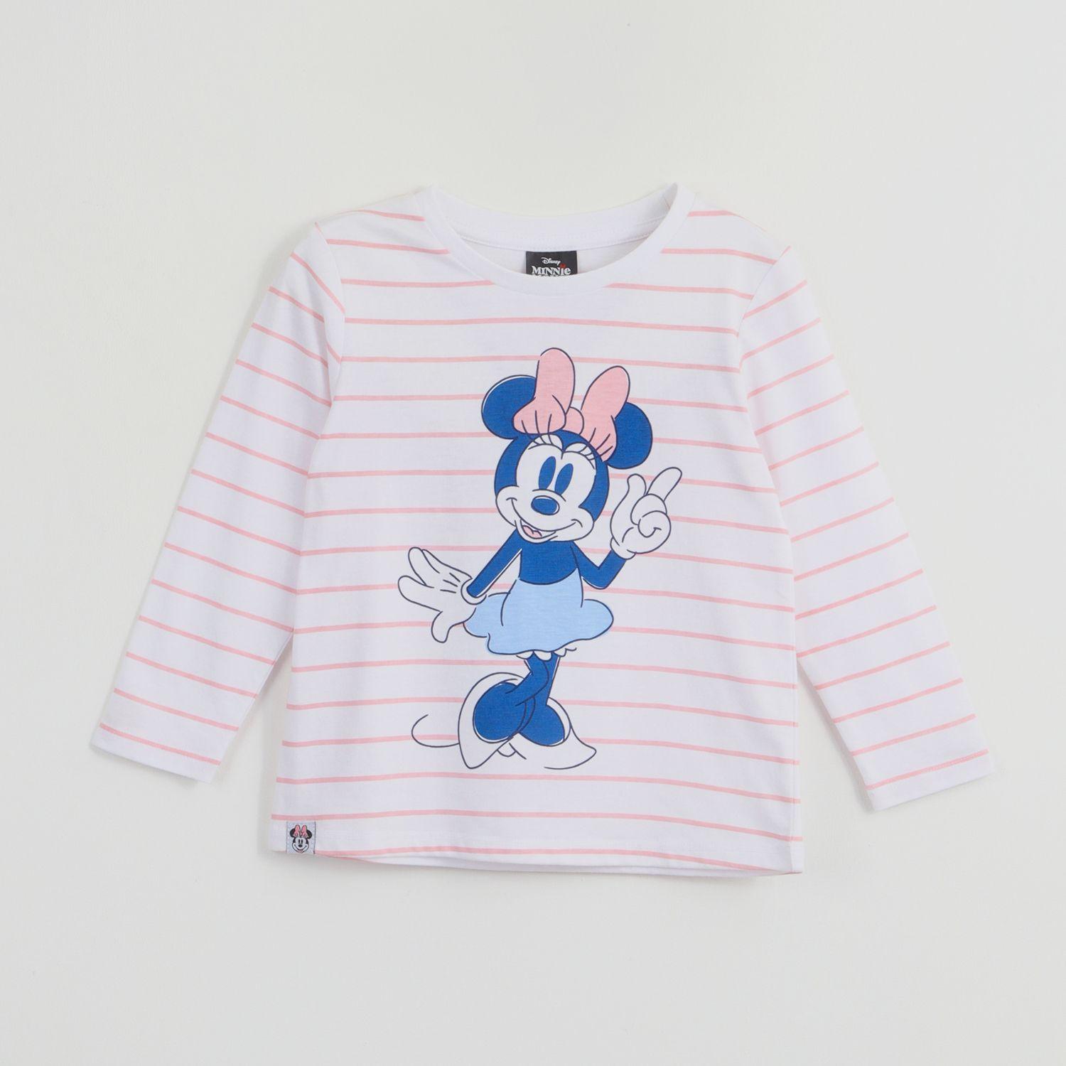 Polera Manga Larga Niña Minnie Rayas Blanco Disney-0