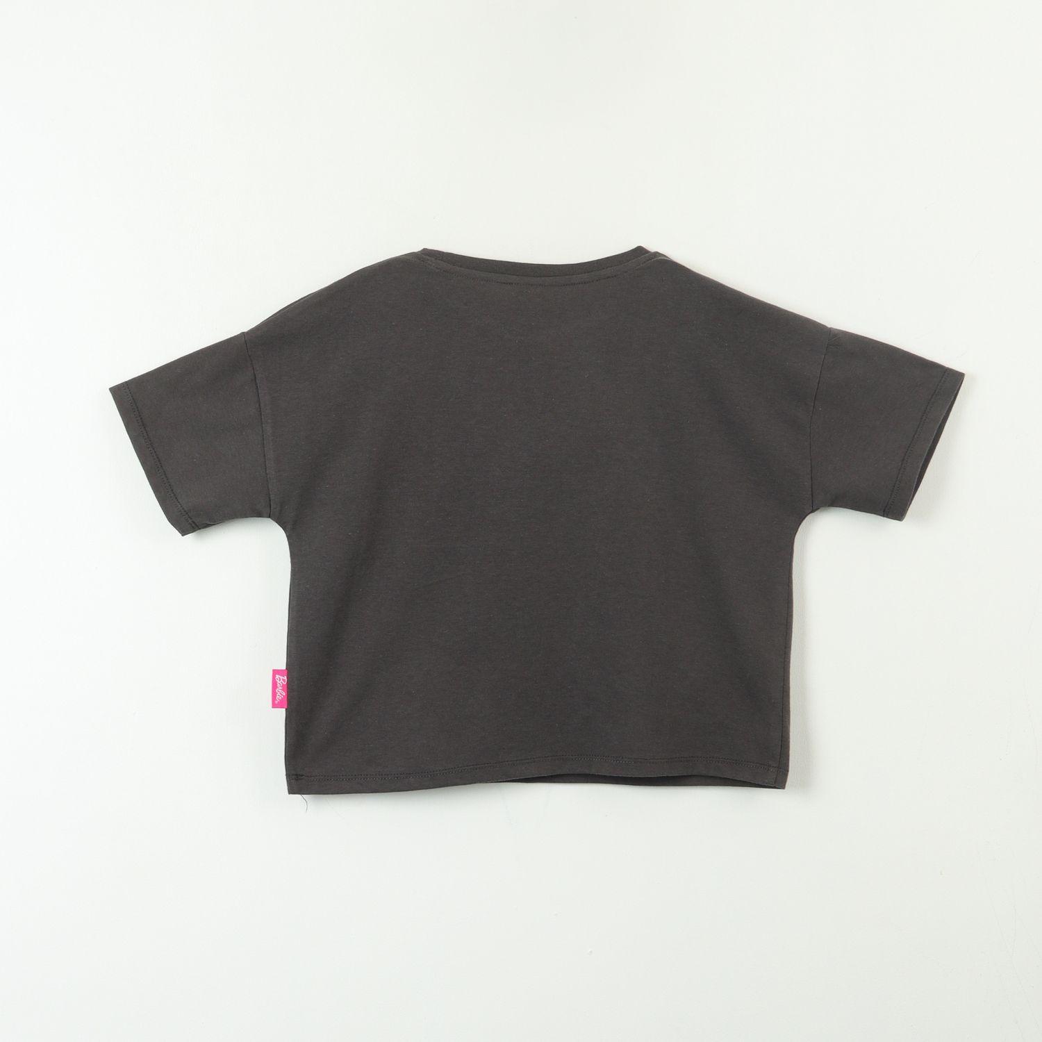 Polera Manga Corta Niña Texto Gris Barbie-2