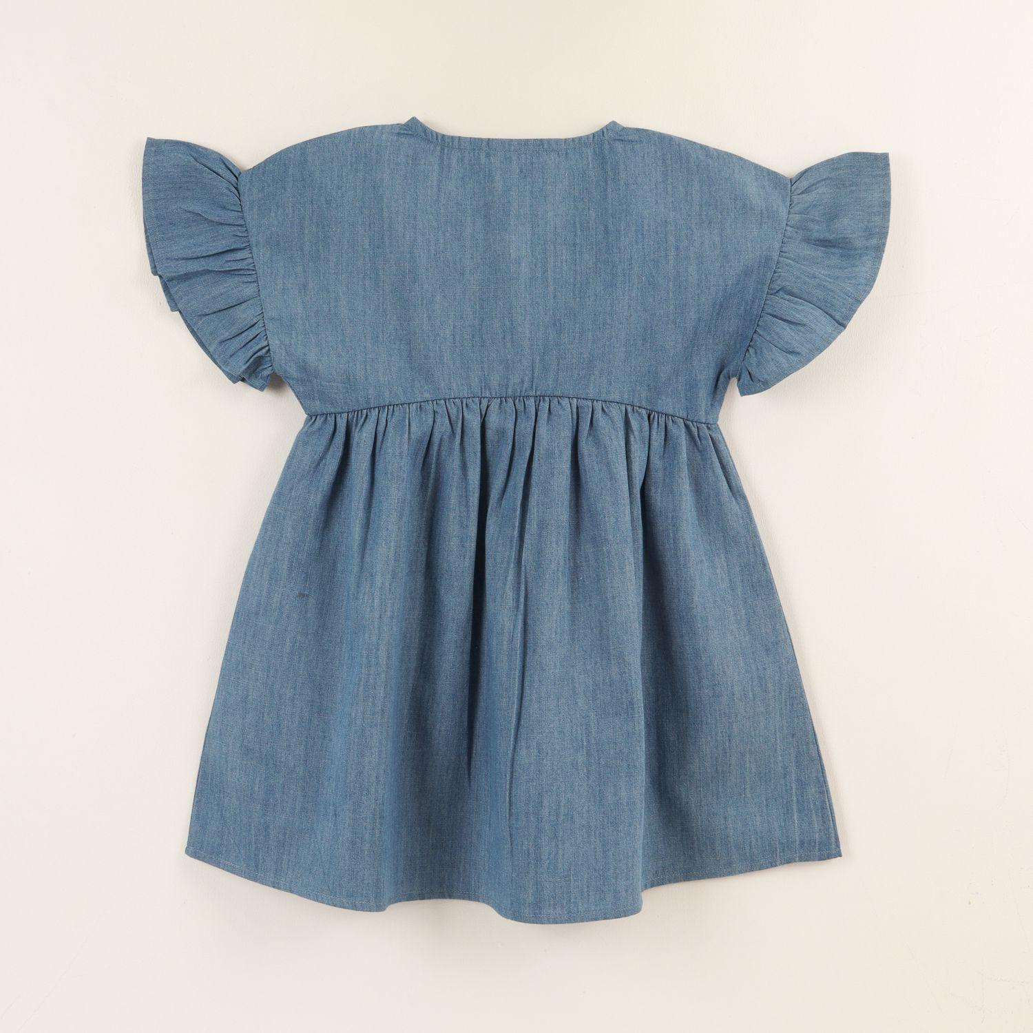 Vestido Manga Vuelos Niña Denim Azul Botones Minnie Disney-1