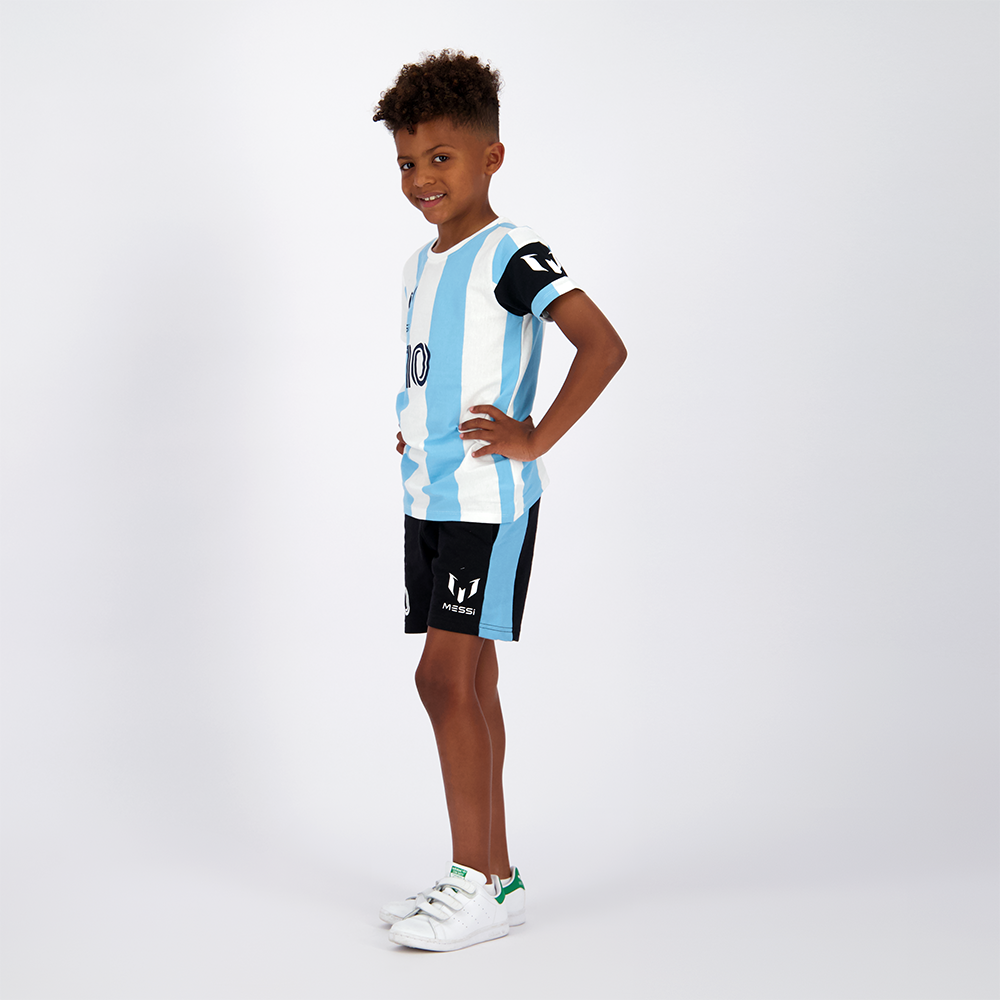 Polera Manga Corta Niño Argentina Blanco Con Negro Messi-1