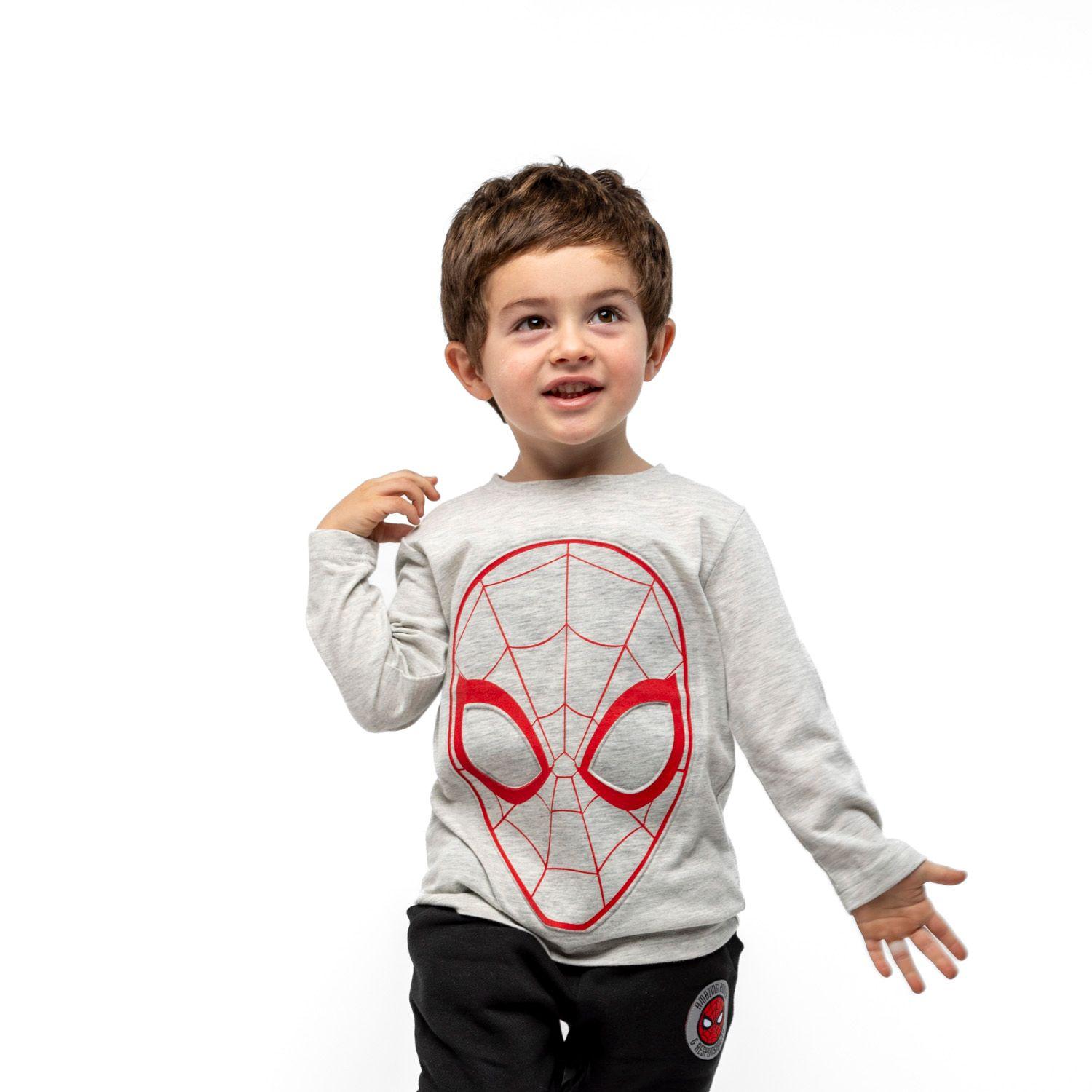 Polera Manga Larga Niño Cara Lineas Spiderman Gris Marvel-0