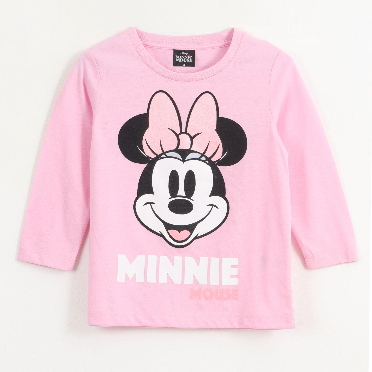 Polera Manga Larga Niña Minnie Face Rosado Disney-0