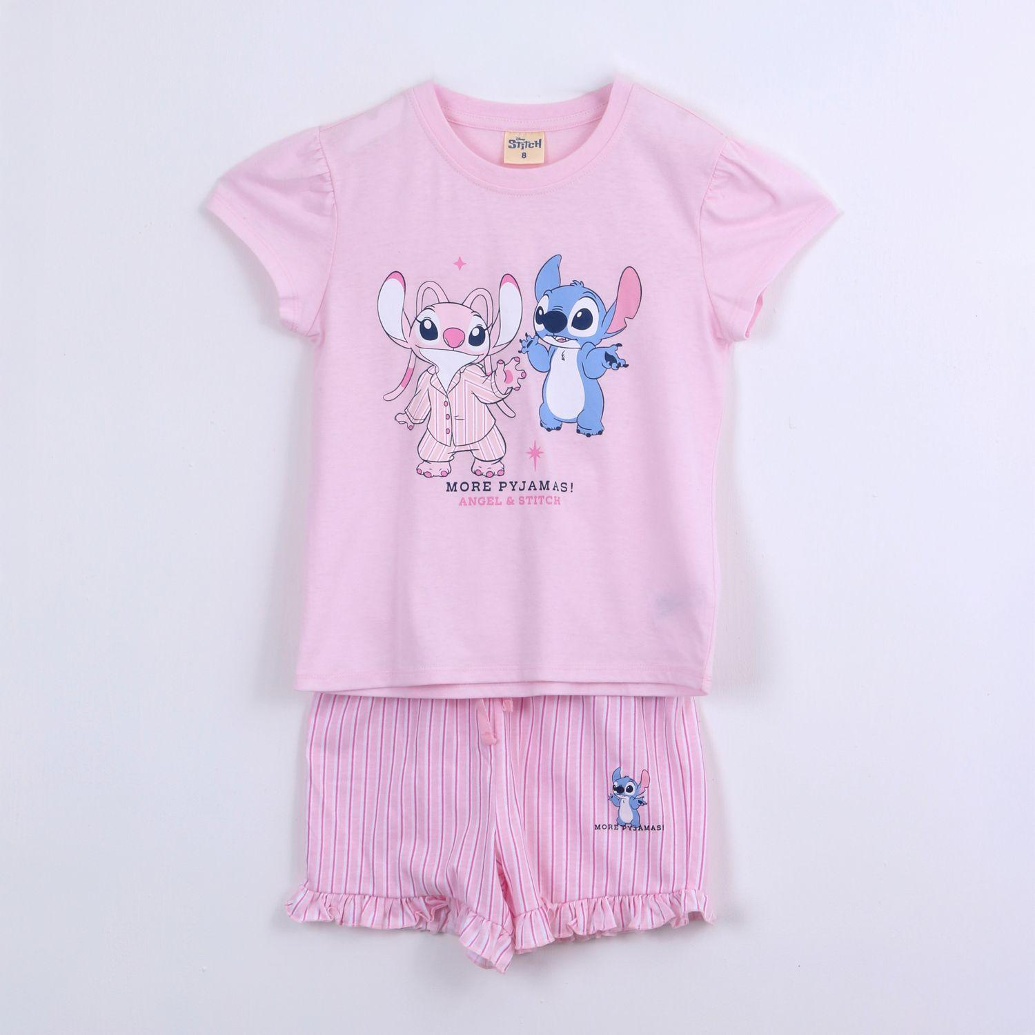 Pijama Manga Corta Niña Lilo & Stitch Disney Listado Rosado-0