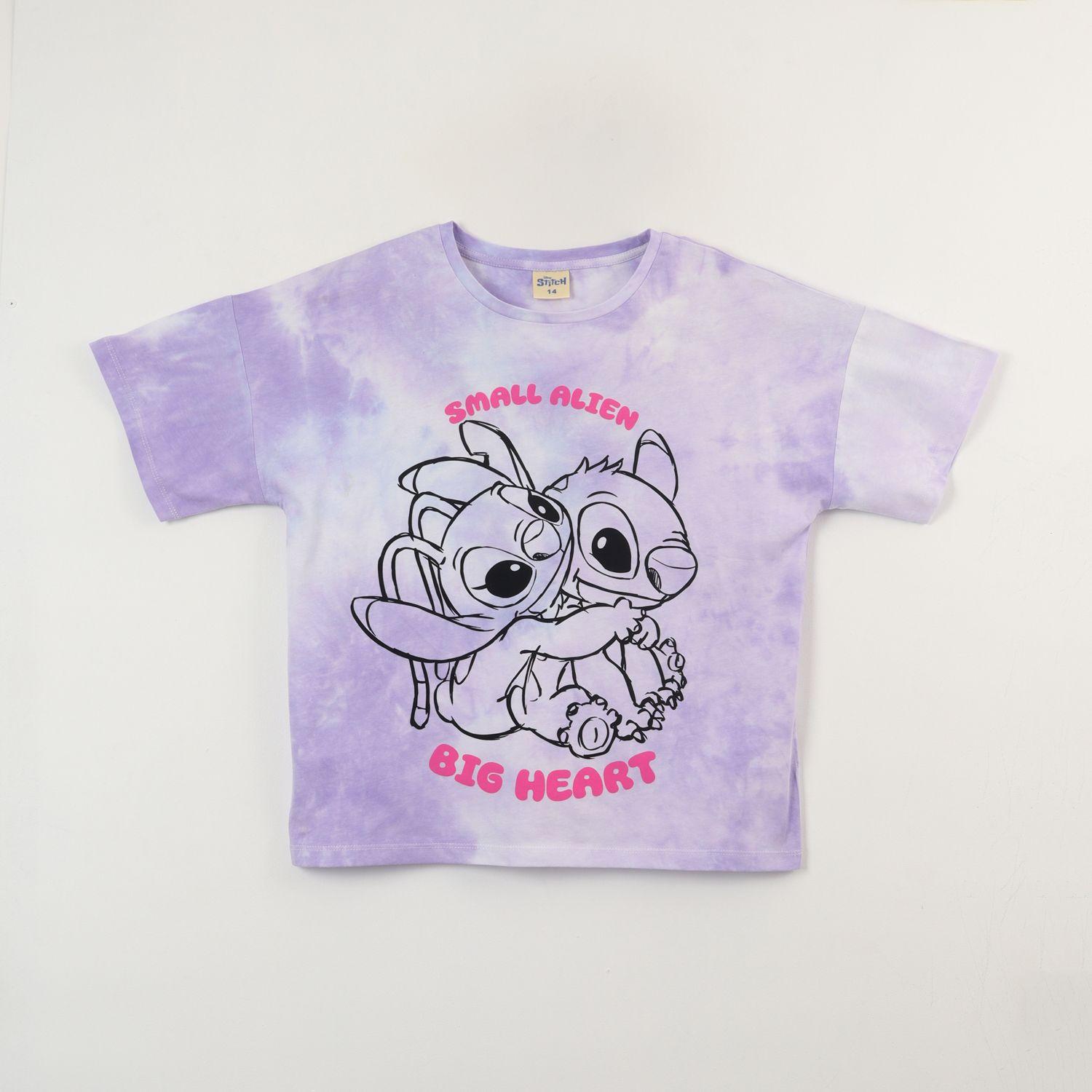 Polera Manga Corta Niña Lilo & Stitch Tie Dye Morado Disney-0