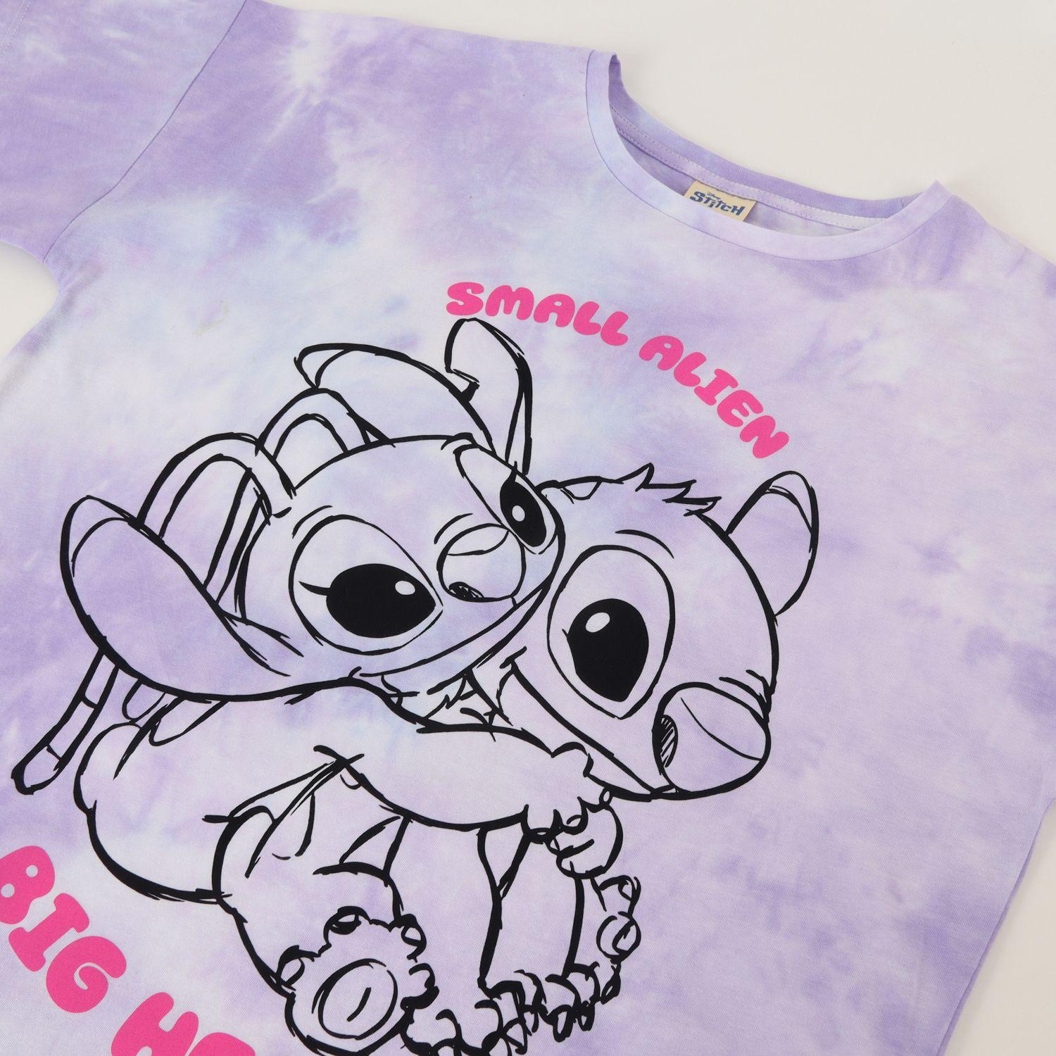Polera Manga Corta Niña Lilo & Stitch Tie Dye Morado Disney-1