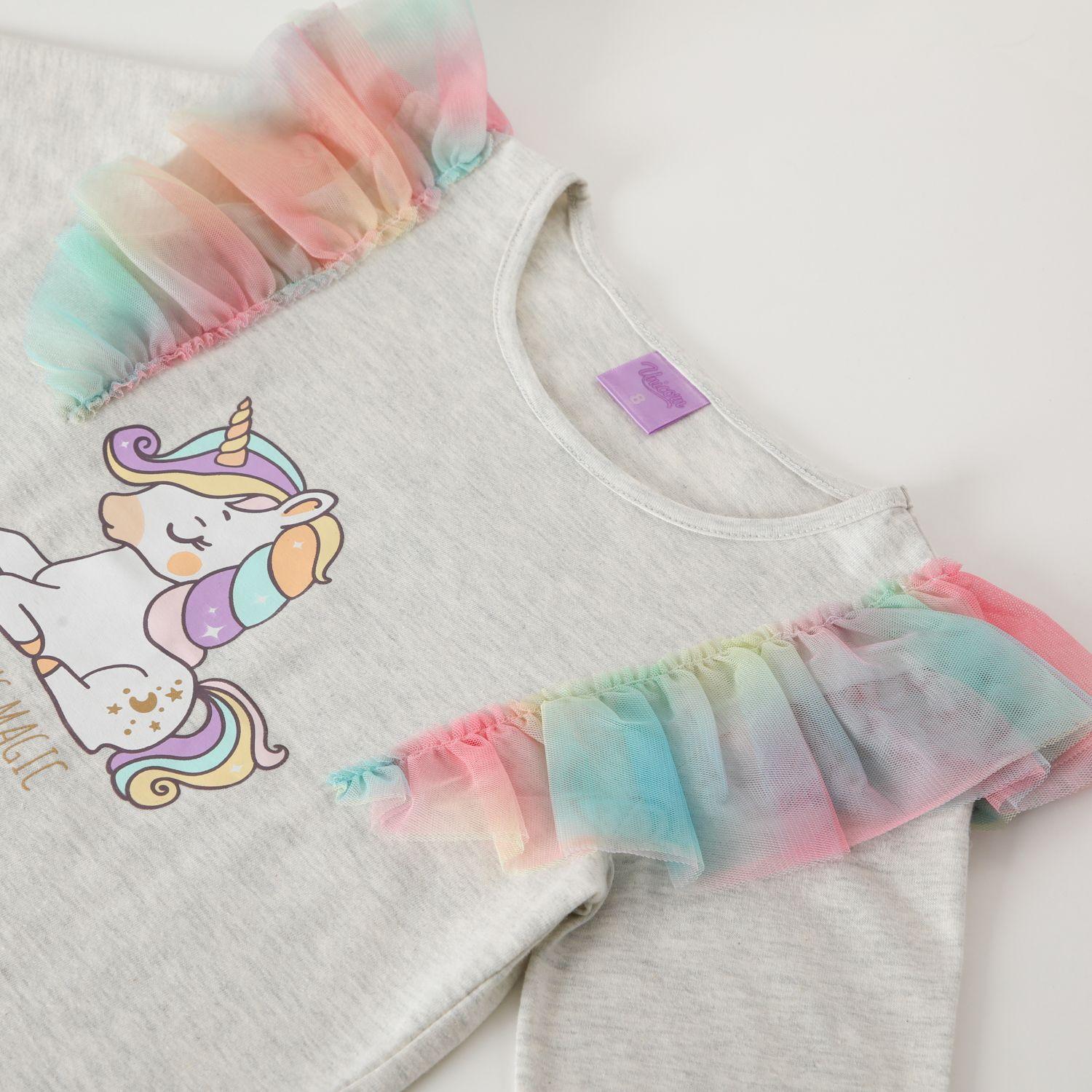 Polera Manga Larga Niña Unicornio Maggic Gris Unicornio-1