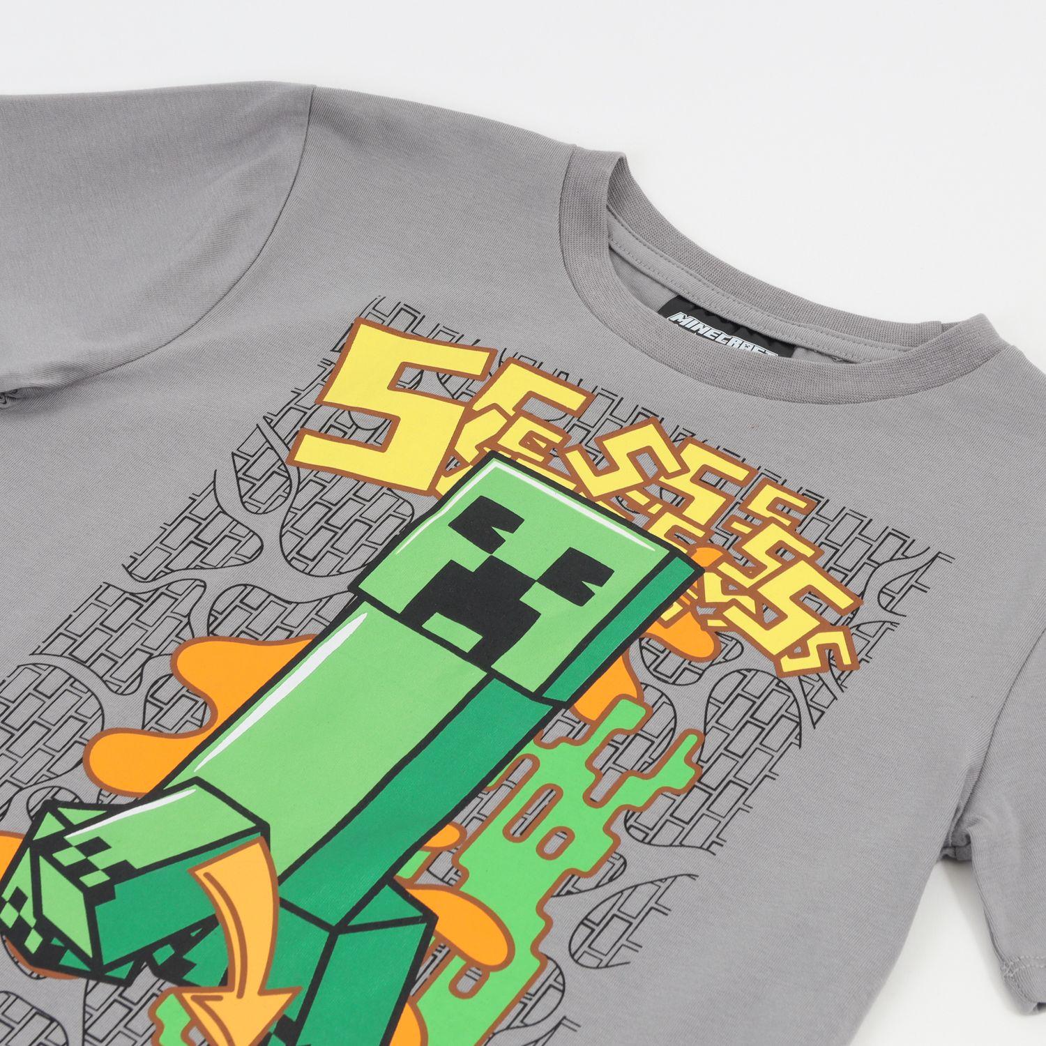Polera Manga Corta Niño Azul Creeper Minecraft-2