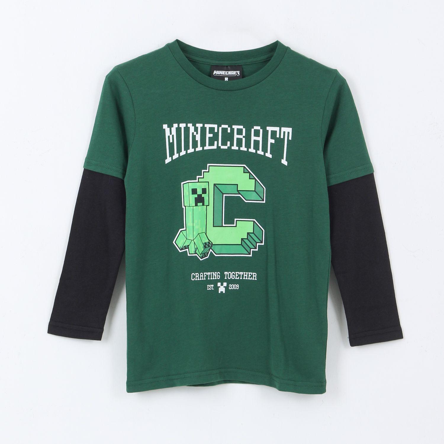 Polera Doble Manga Niño Creeper Verde Minecraft-0