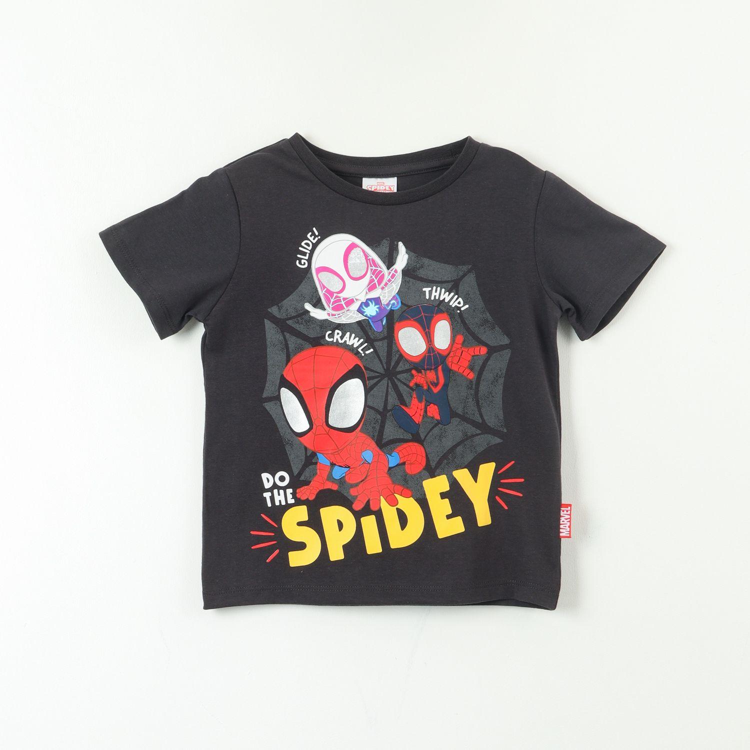 Polera Manga Corta Niño Spidey Tres Arañas Negro Marvel-0