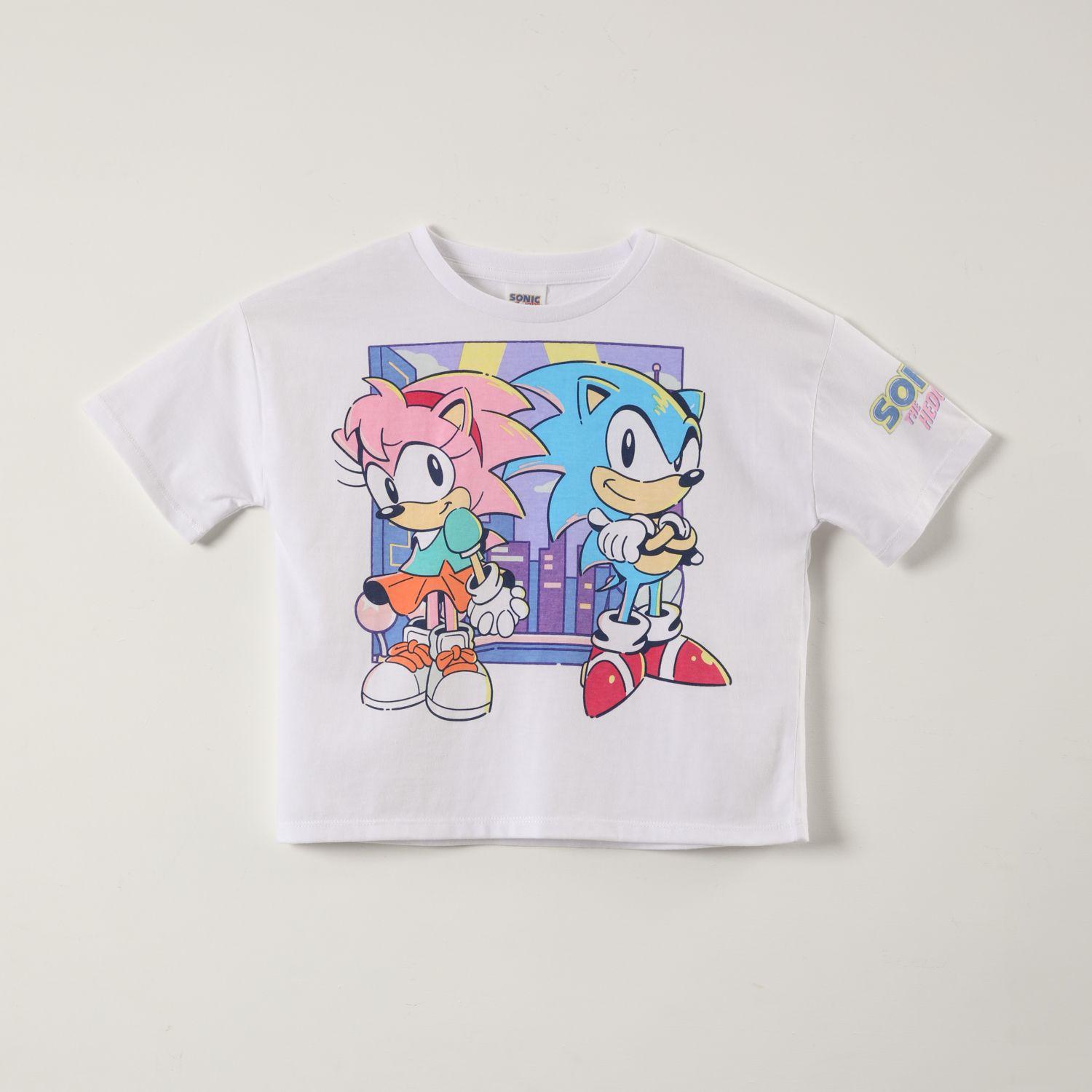 Polera Manga Corta Niña Amy y Sonic Blanco Sonic-2