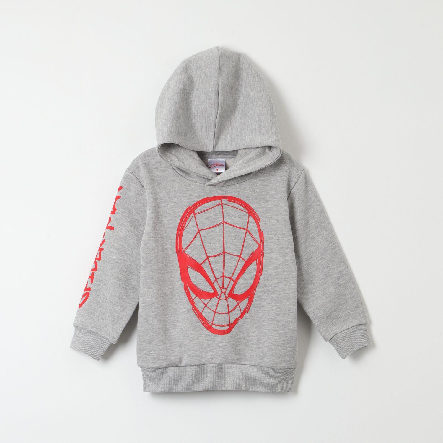 Poleron Cerrado Con Gorro Niño Spiderman Web Gris Marvel-0