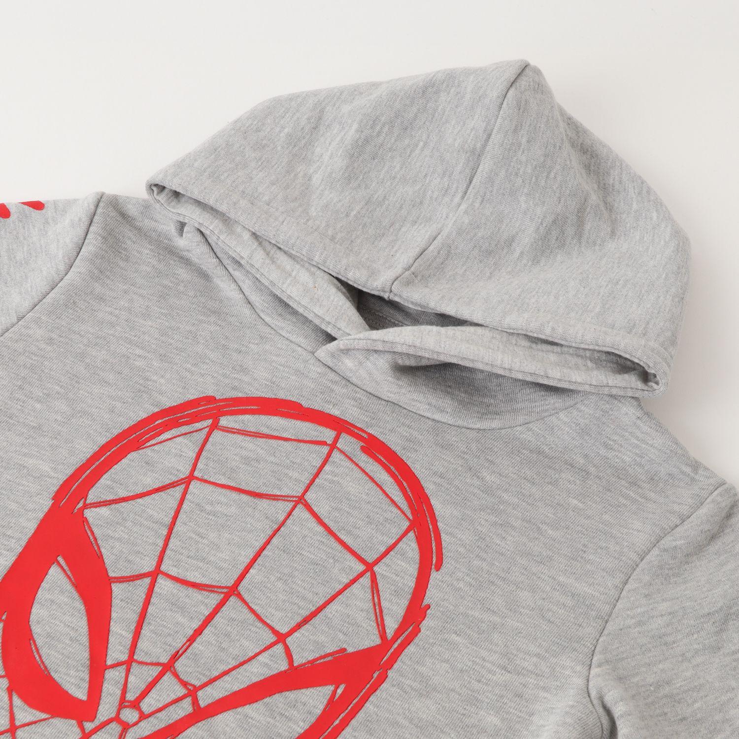 Poleron Cerrado Con Gorro Niño Spiderman Web Gris Marvel-1