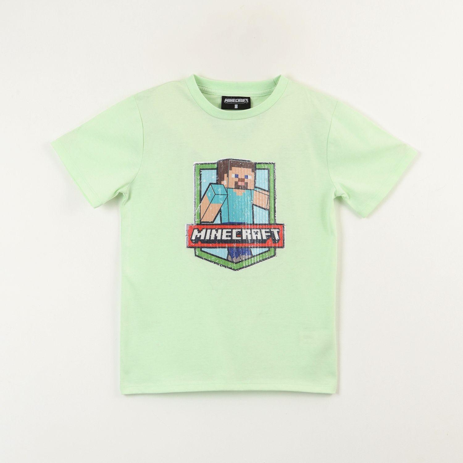 Polera Manga Corta Niño Lentejuelas Duo Verde Minecraft-0
