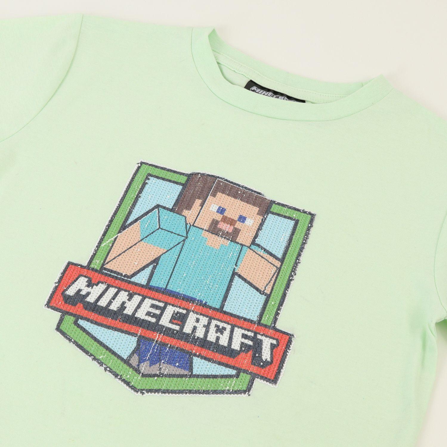 Polera Manga Corta Niño Lentejuelas Duo Verde Minecraft-1