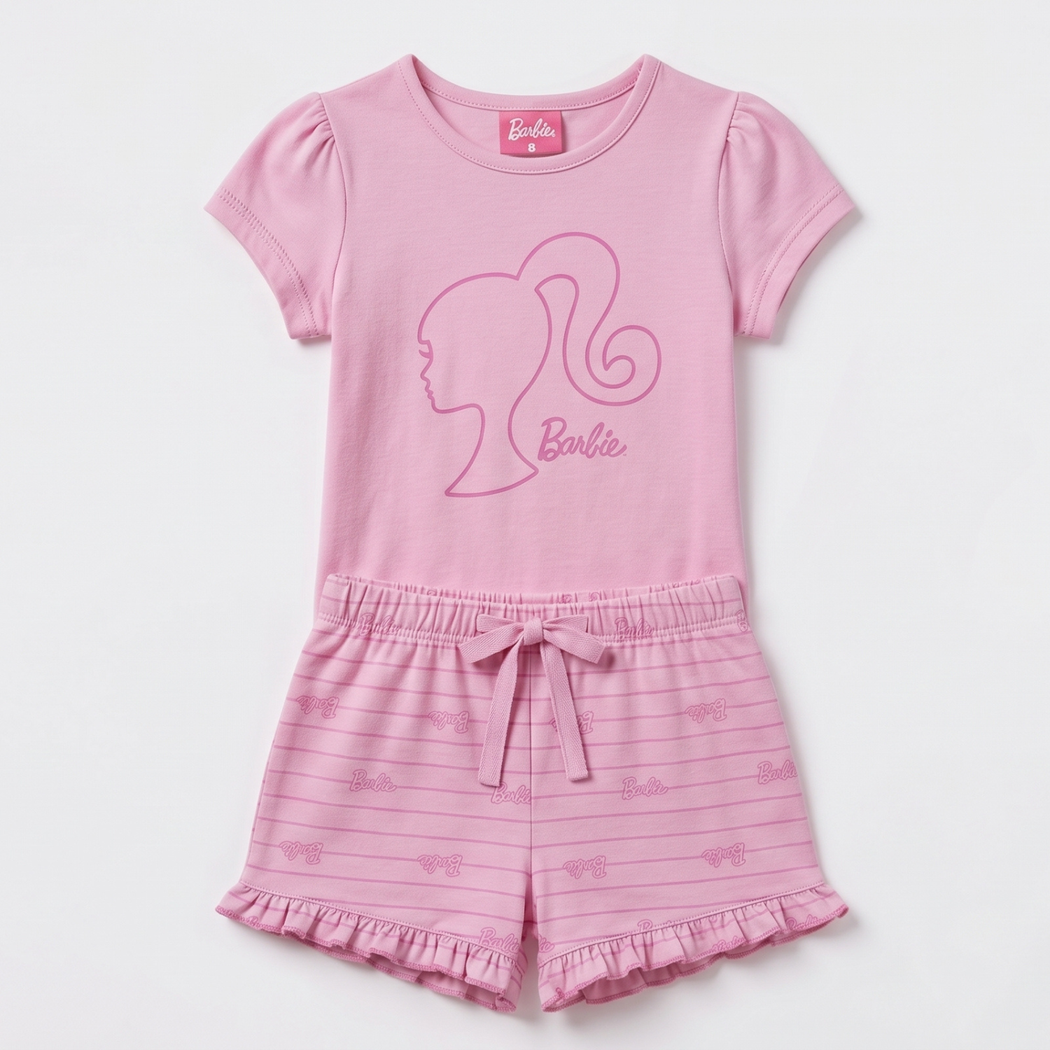 Pijama Manga Corta Niña Barbie Logo Rosado-2