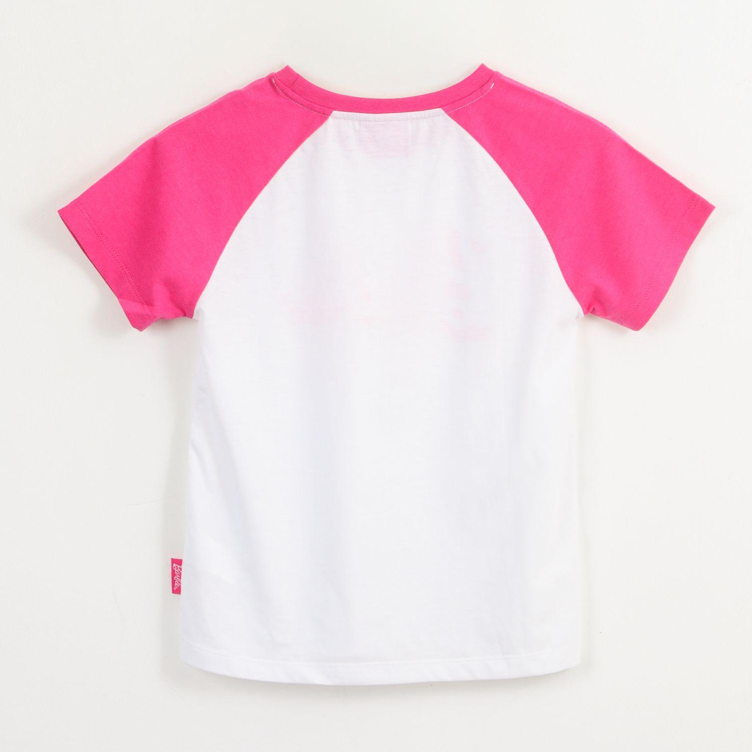 Polera Manga Corta Niña Rosa Raglan Barbie-1