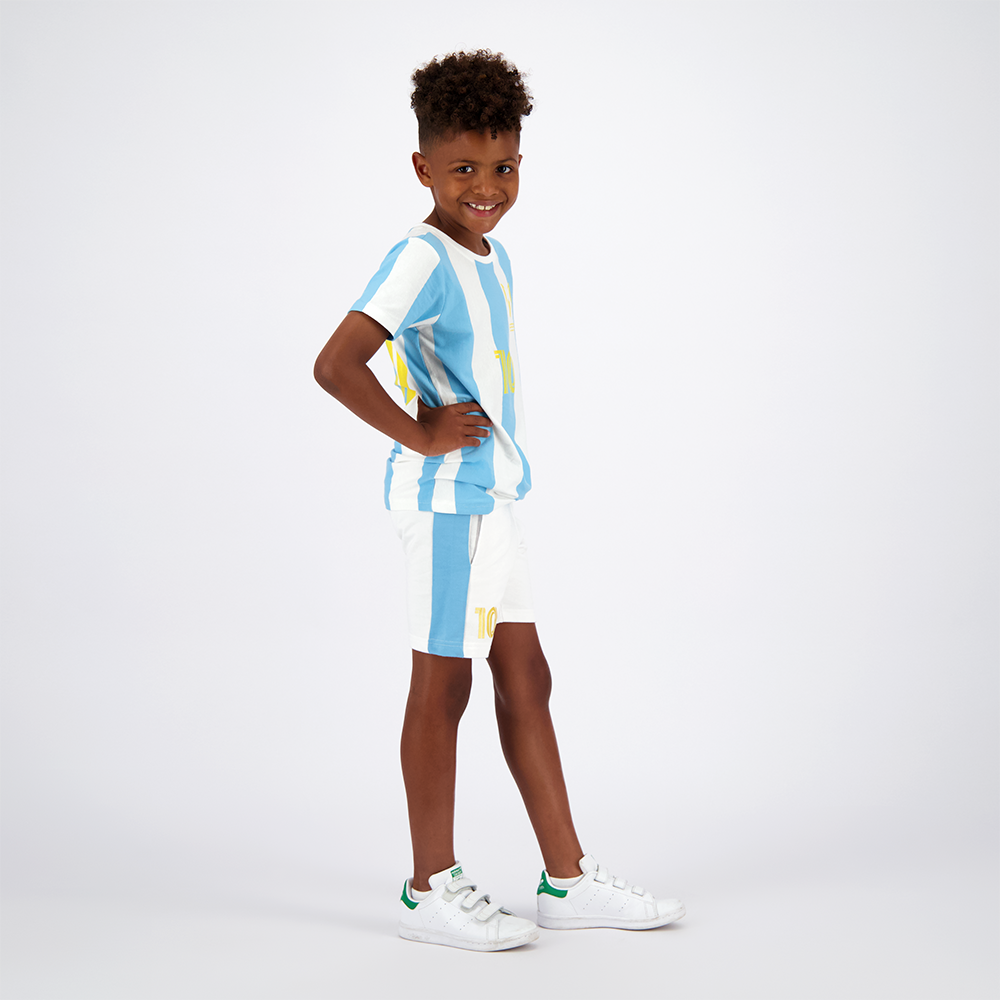 Polera Manga Corta Niño Argentina Blanco Con Amarillo Messi-1