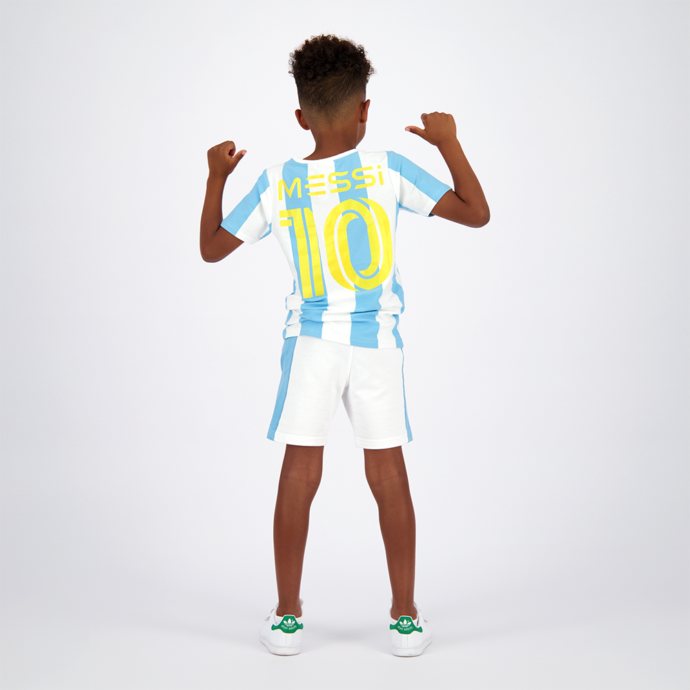 Polera Manga Corta Niño Argentina Blanco Con Amarillo Messi-2