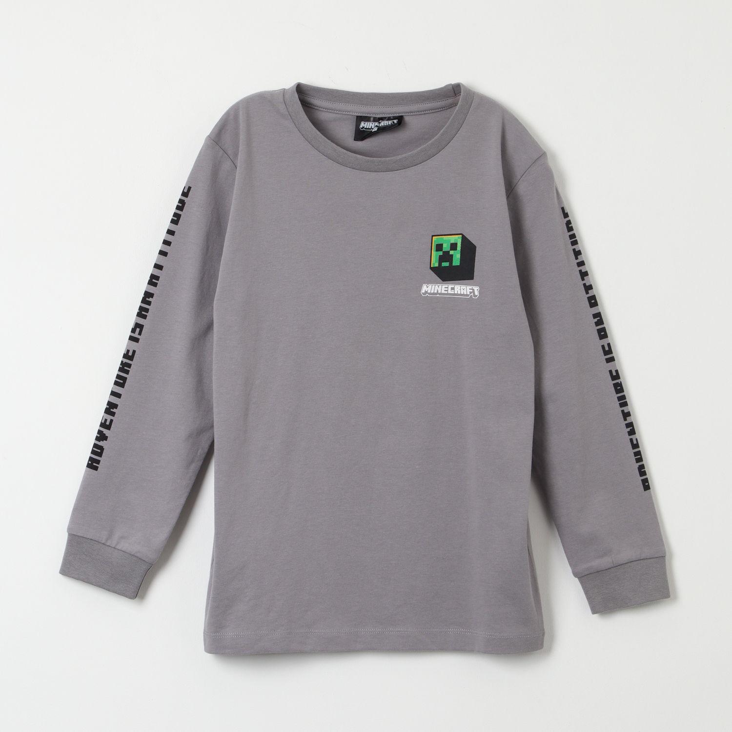 Polera Manga Larga Niño Creeper Sss Gris Minecraft-0