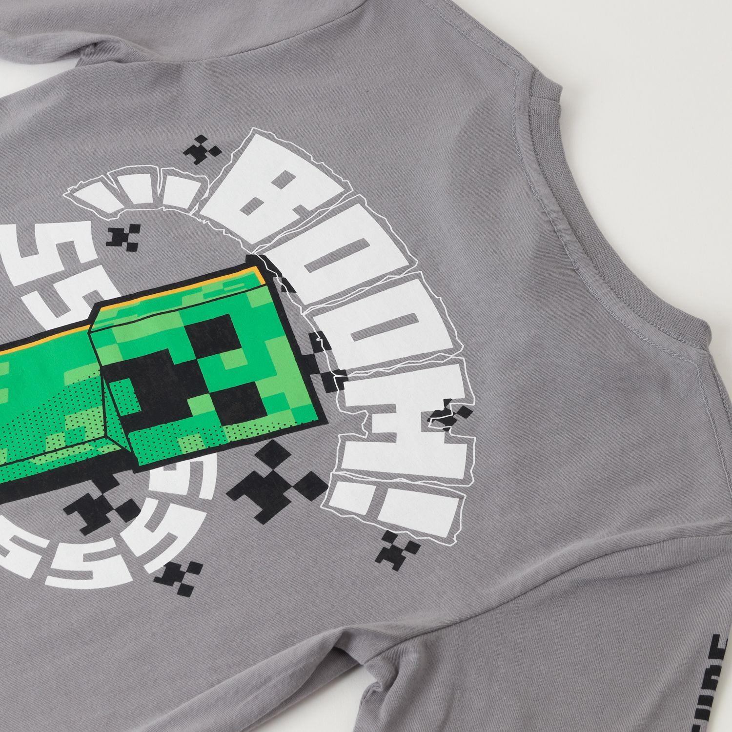 Polera Manga Larga Niño Creeper Sss Gris Minecraft-1