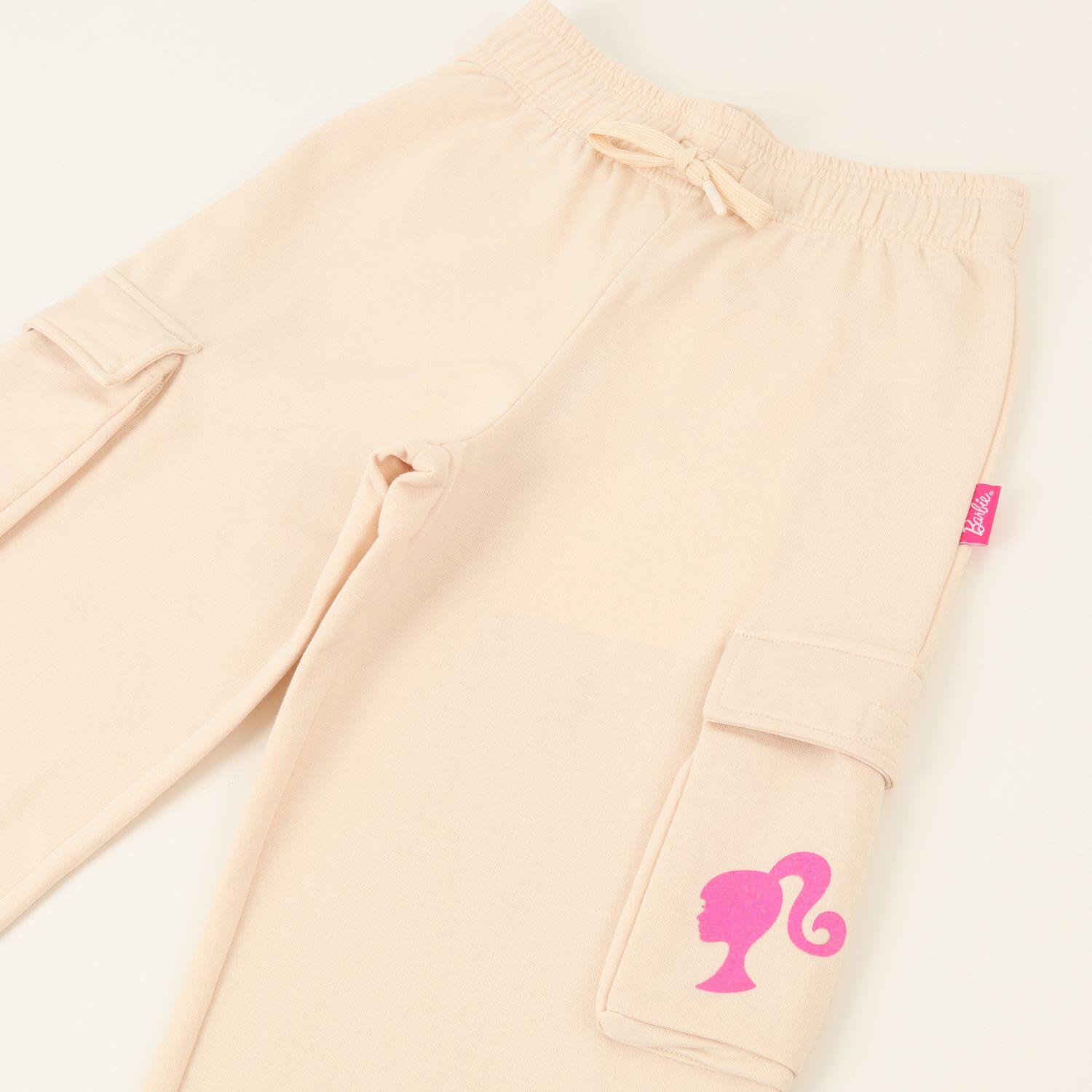 Pantalon Cargo De Buzo Niña Logo Beige Barbie-1