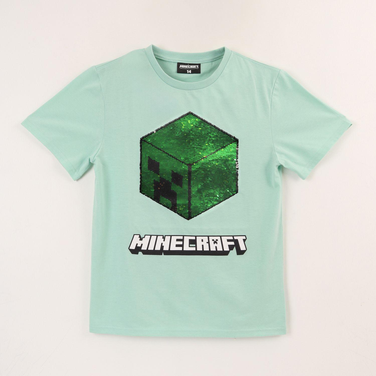 Polera Manga Corta Niño Verde Sequins Reversi Minecraft-0
