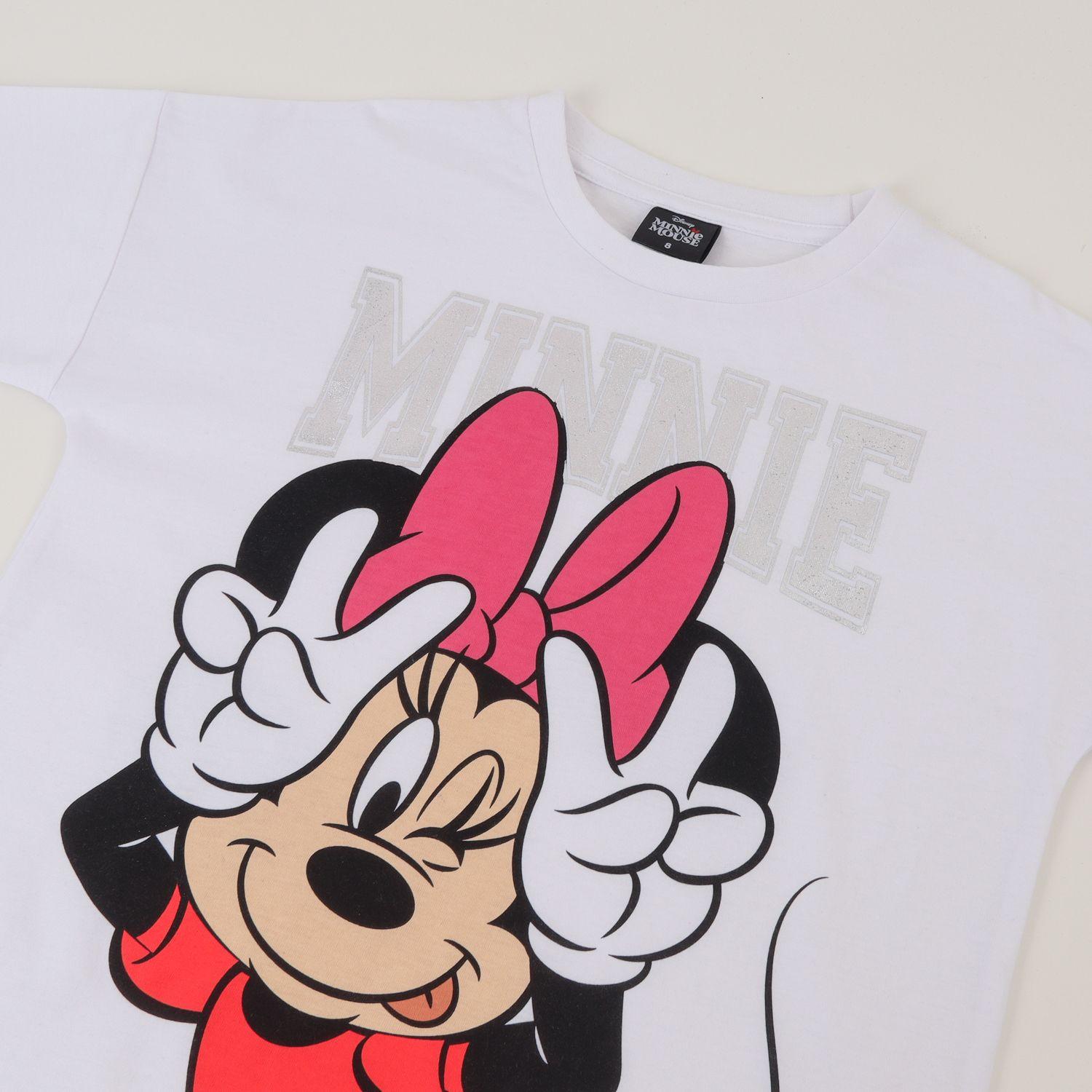 Polera Manga Corta Niña Blanco Minnie Guiño Disney-2