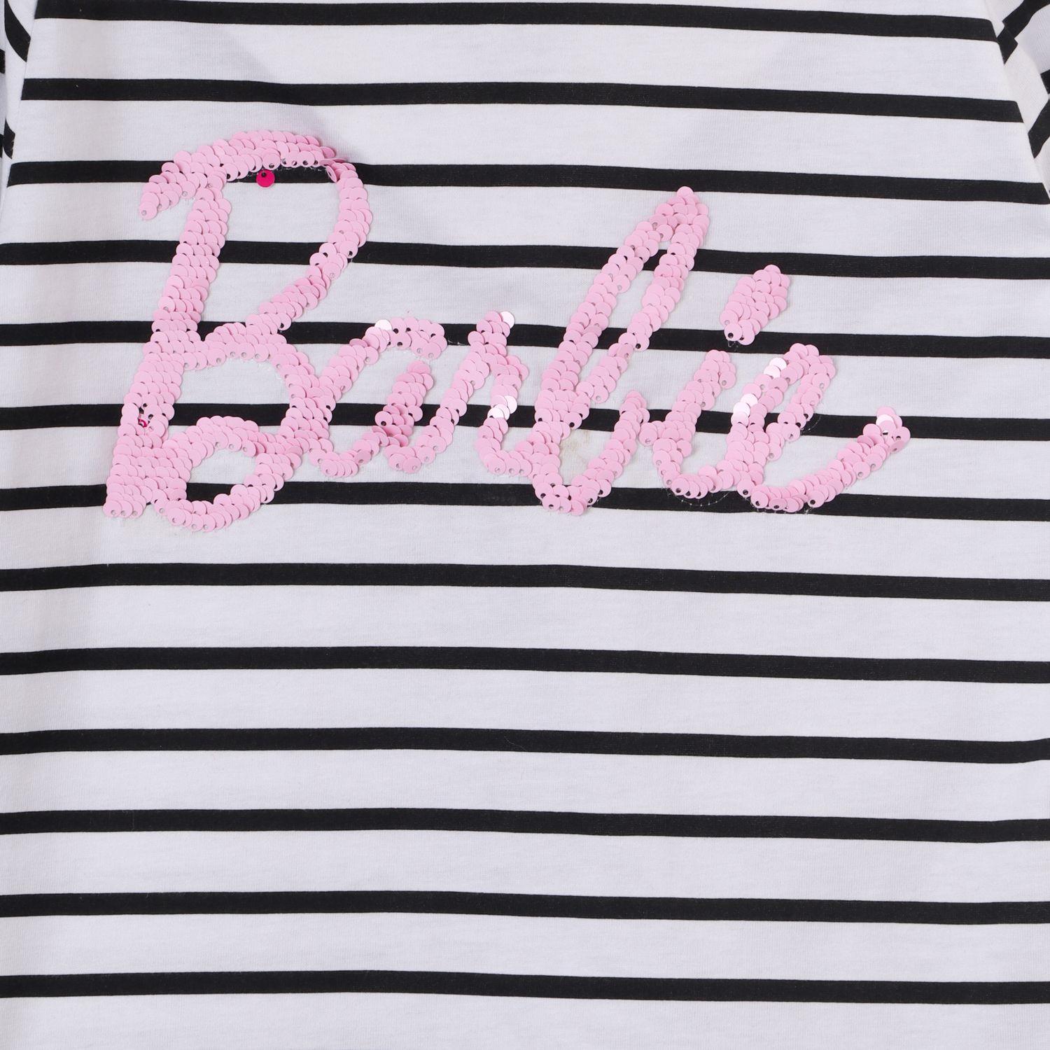 Polera Manga Larga Niña Rayas Blanco Barbie-3