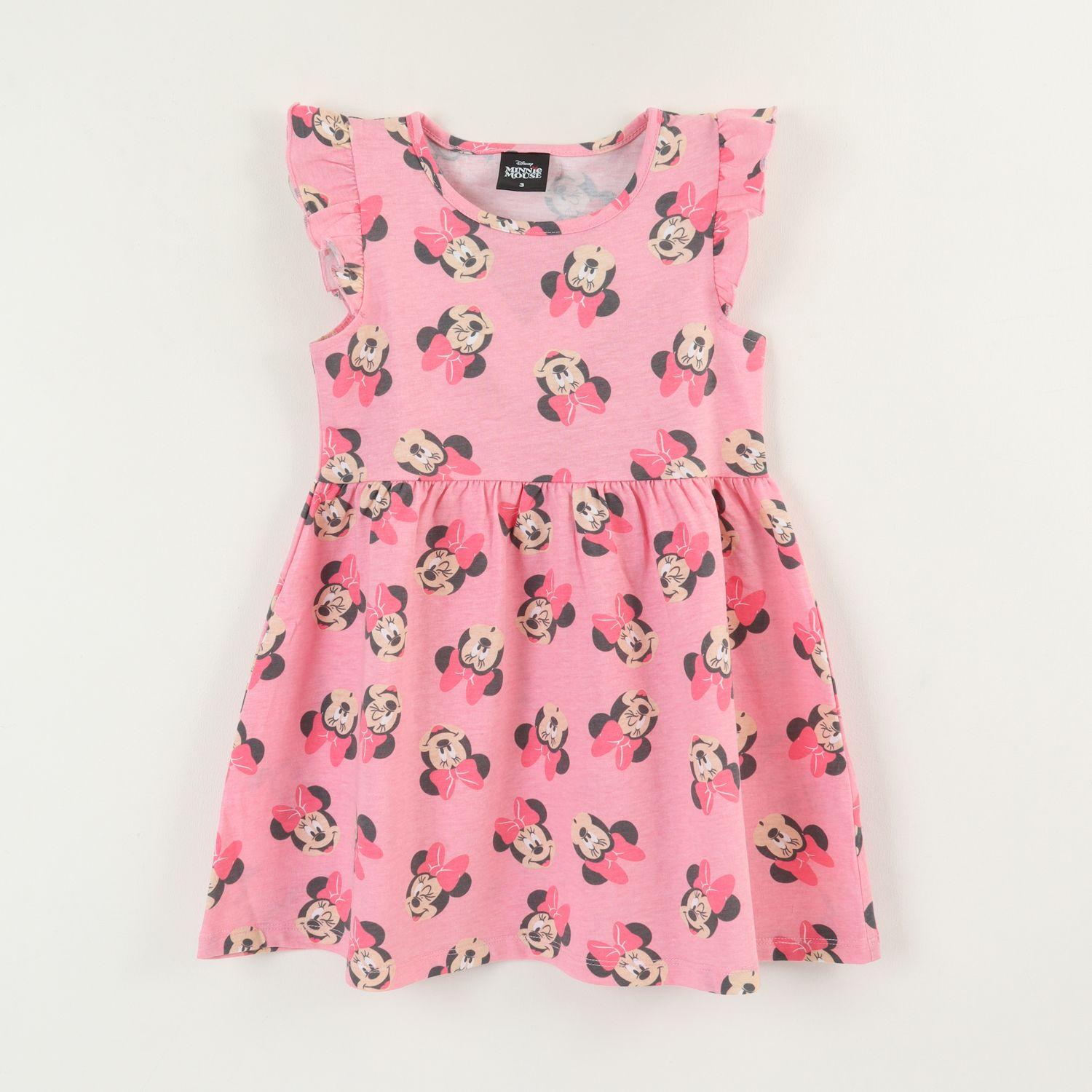Vestido Sin Manga y Collet Niña Rosa Print Minnie Disney-0