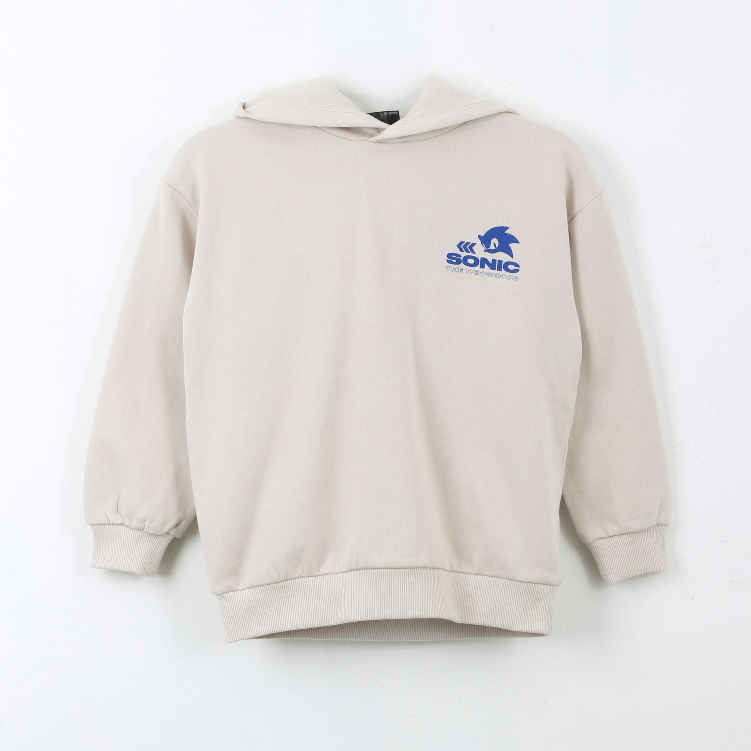 Polerón Cerrado Niño Hoodie Back Print Beige Sonic-0