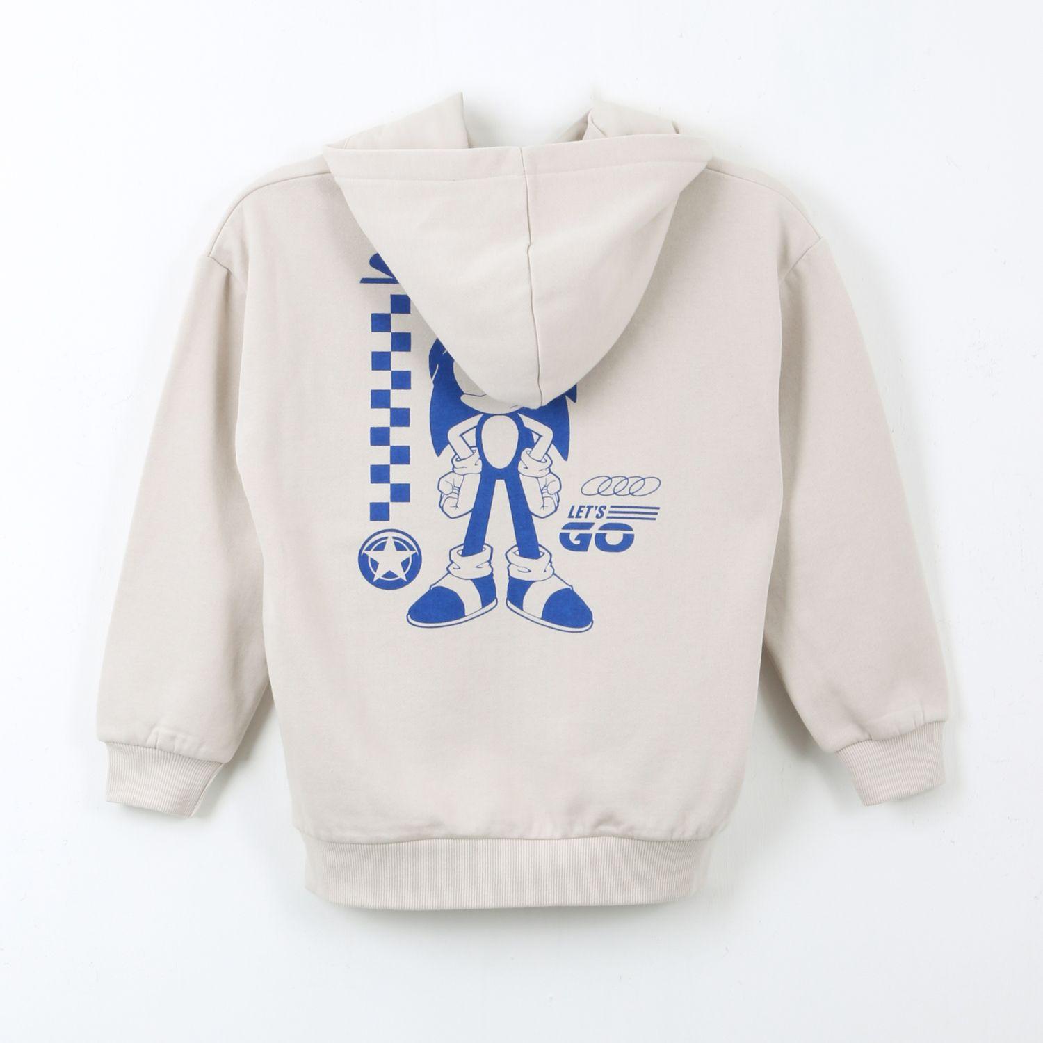 Polerón Cerrado Niño Hoodie Back Print Beige Sonic-1