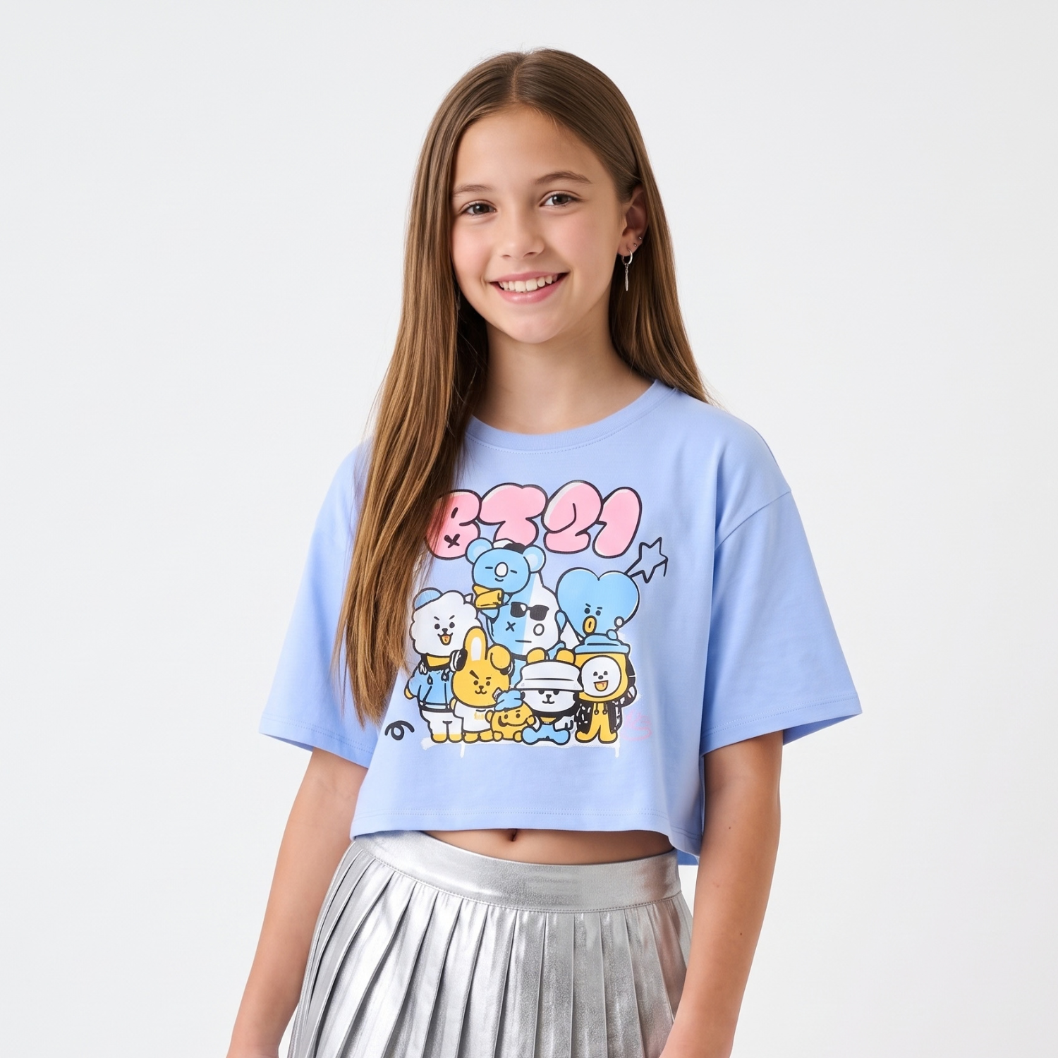 Polera Manga Corta Niña Celeste BT21-0
