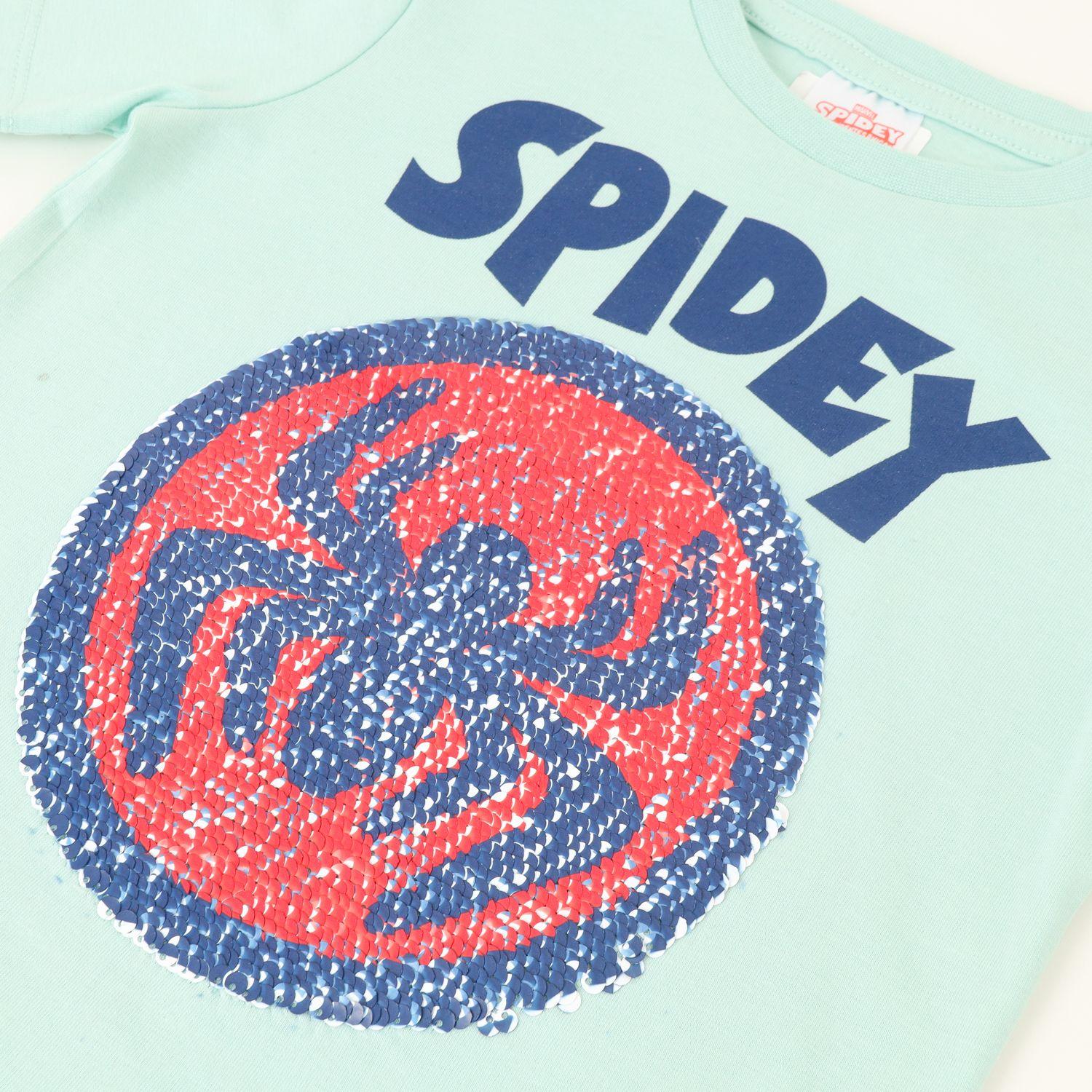 Polera Manga Corta Niño Spidey Lentejuelas Azul Marvel-1
