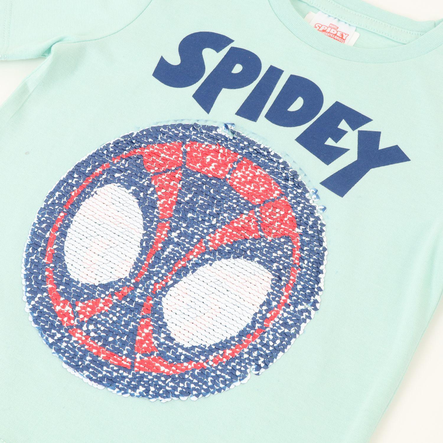 Polera Manga Corta Niño Spidey Lentejuelas Azul Marvel-2