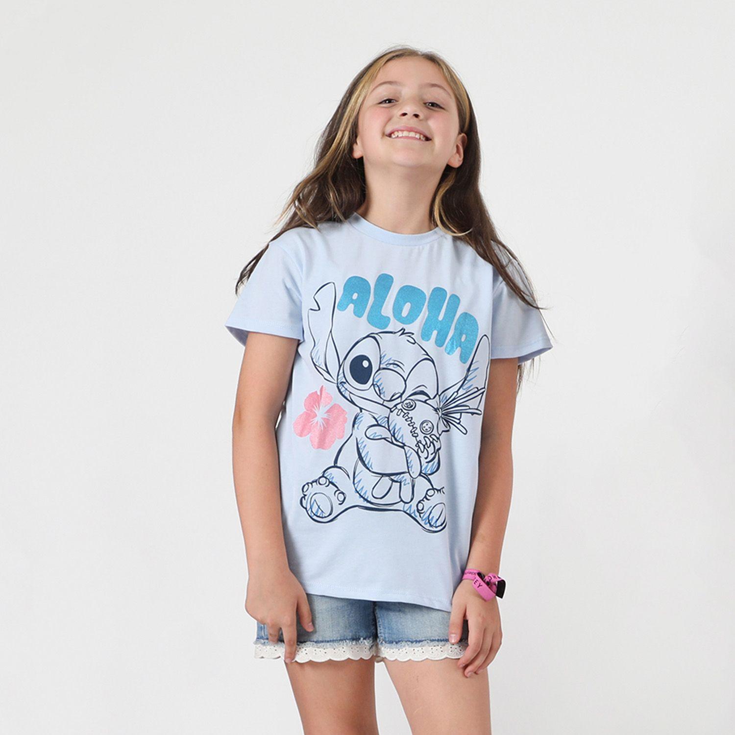 Polera Manga Corta Niña Lilo y Sitch Celeste Disney-0