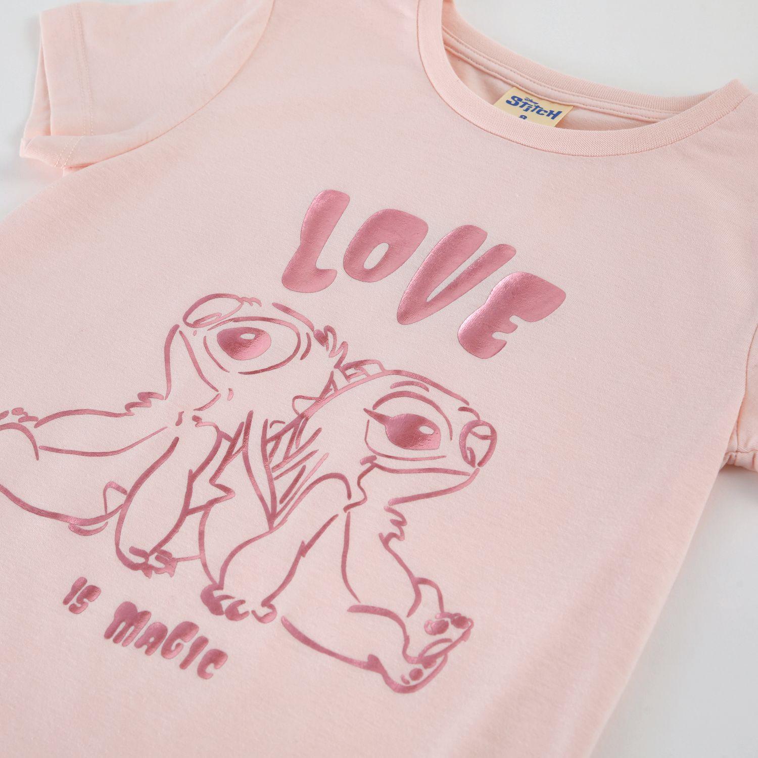 Polera Manga Corta Niña Stitch Disney Love Is Magic Rosado-3