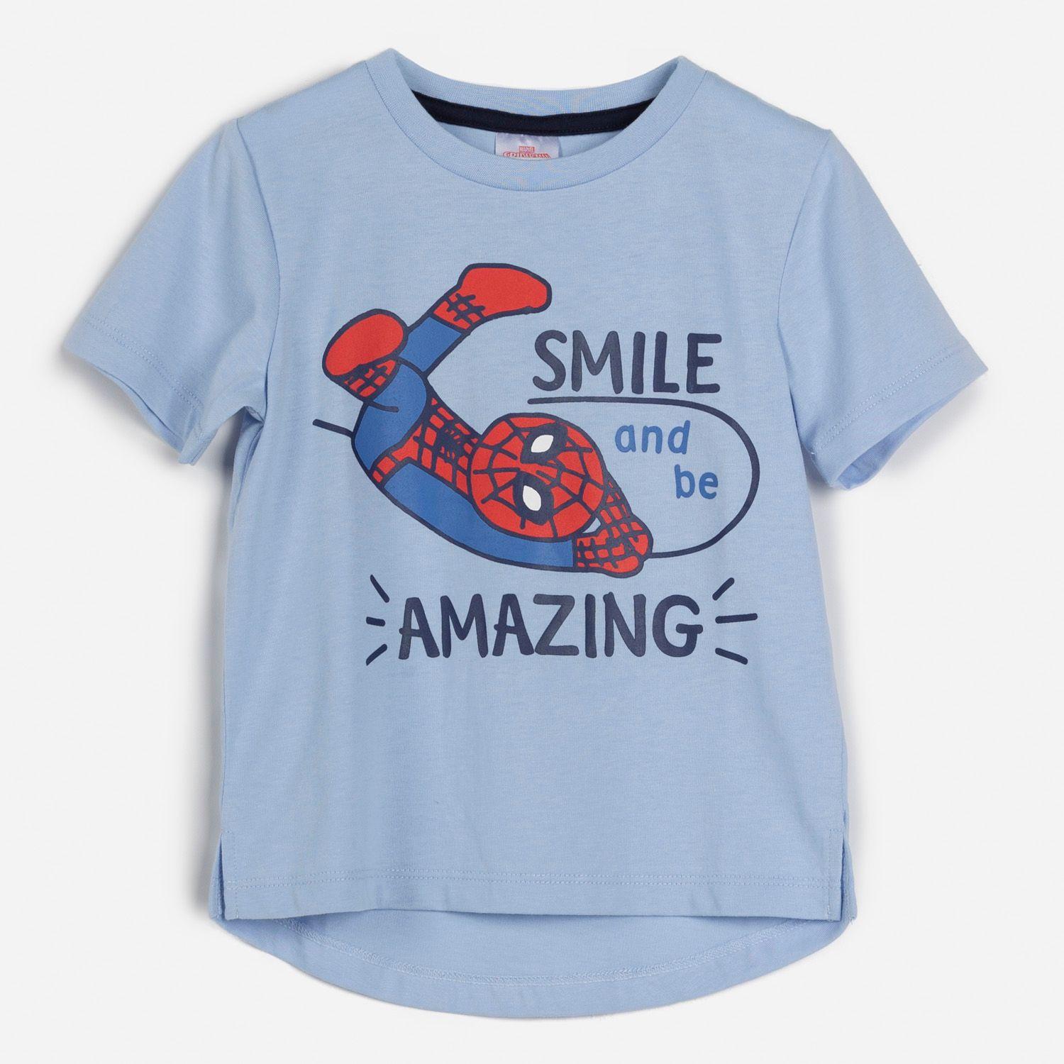 Polera Manga Corta Niño Smile Spiderman Celeste Marvel-0