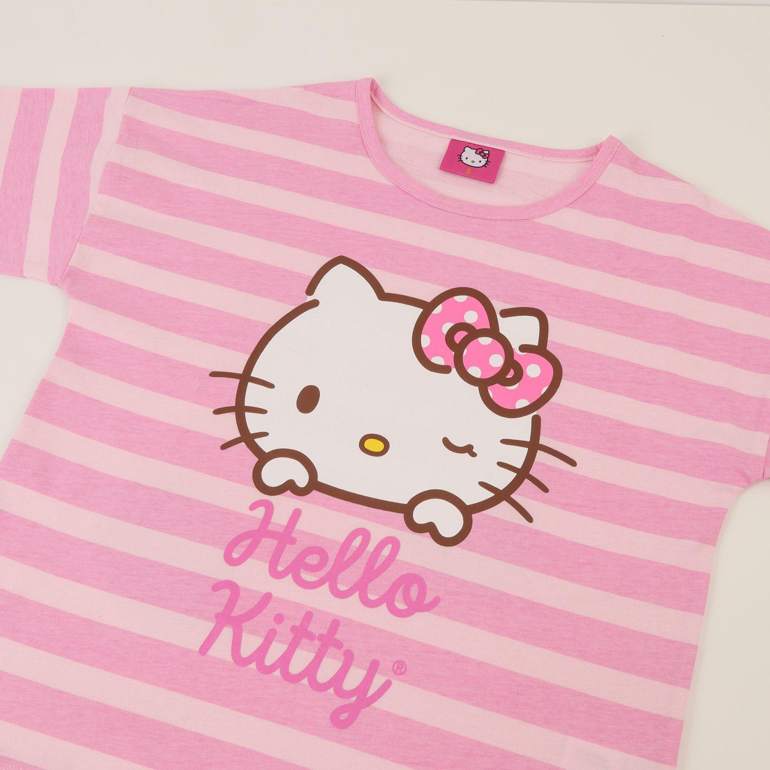 Polera Manga Corta Niña Rosado Rayas Hello Kitty-2