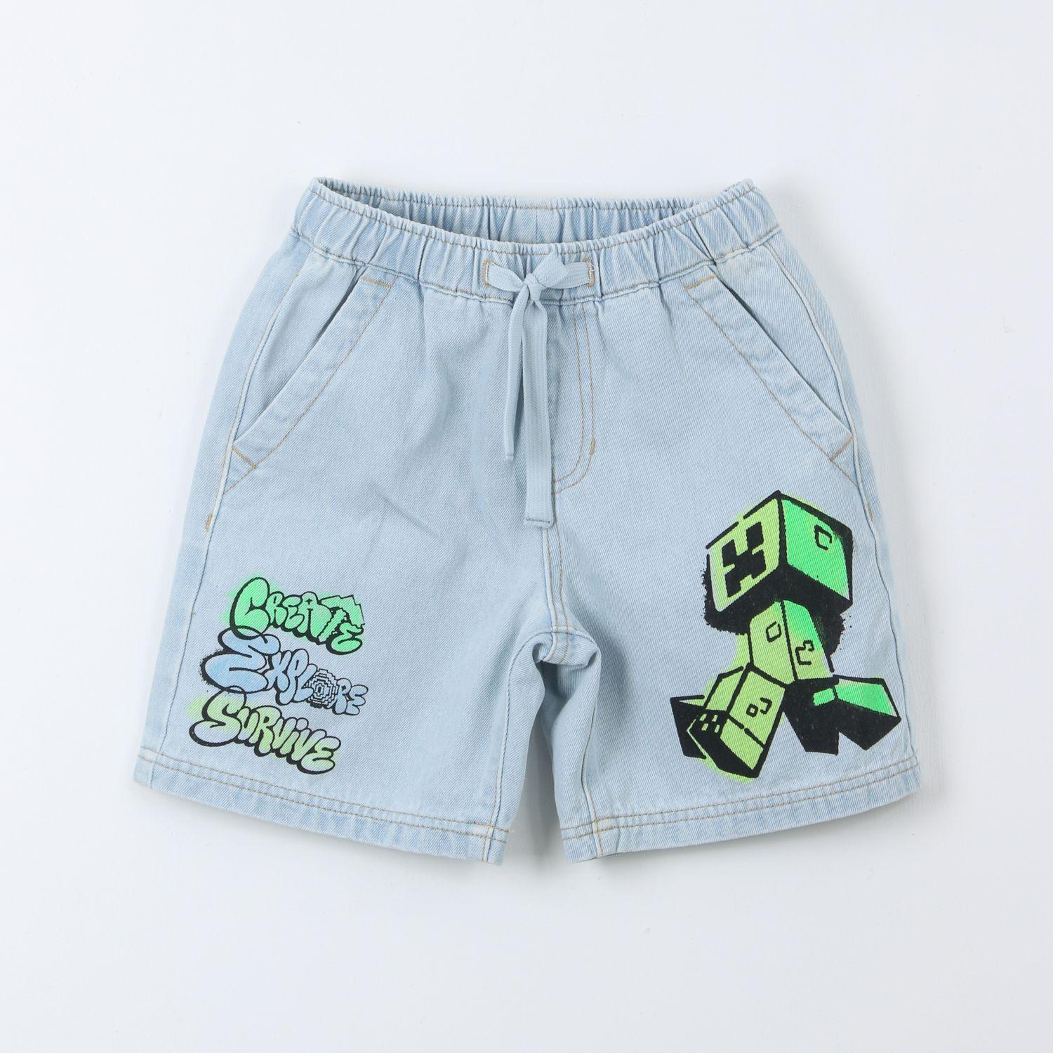 Short Mezclilla Niño Minecraft Celeste-0