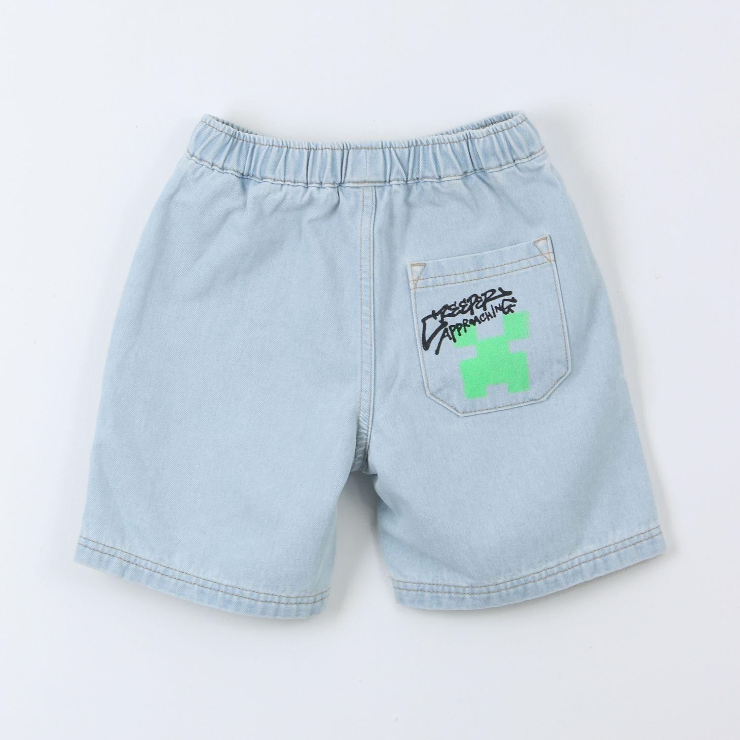 Short Mezclilla Niño Minecraft Celeste-1