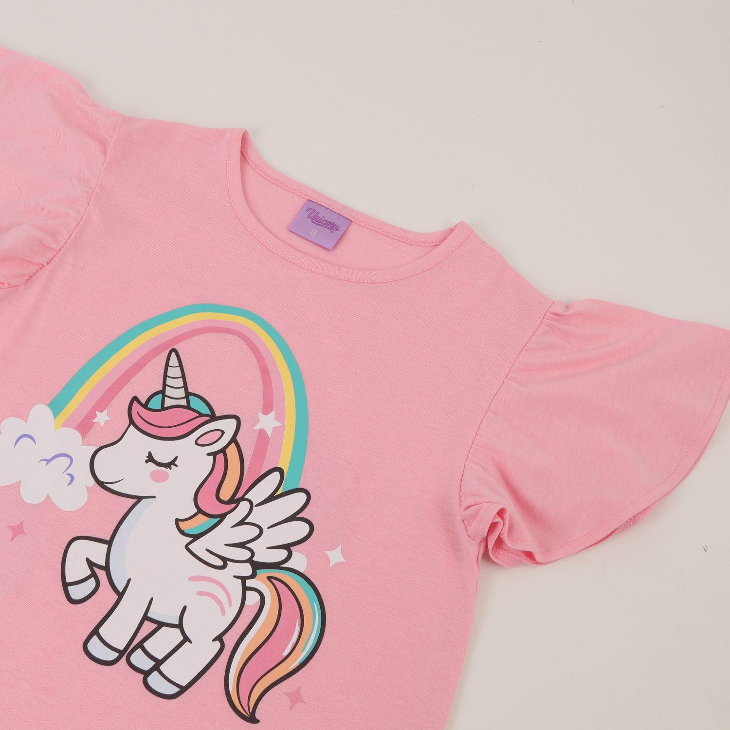 Polera Manga Corta Niña Rosado Arcoíris Unicornio-2