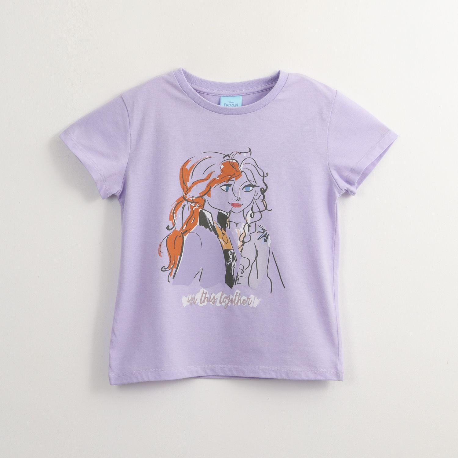 Polera Manga Corta Niña Frozen Elsa Y Anna Morado Disney-0