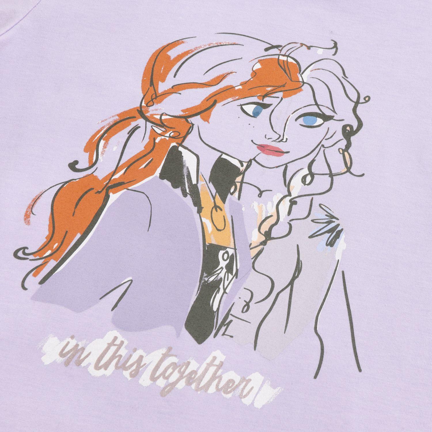 Polera Manga Corta Niña Frozen Elsa Y Anna Morado Disney-1