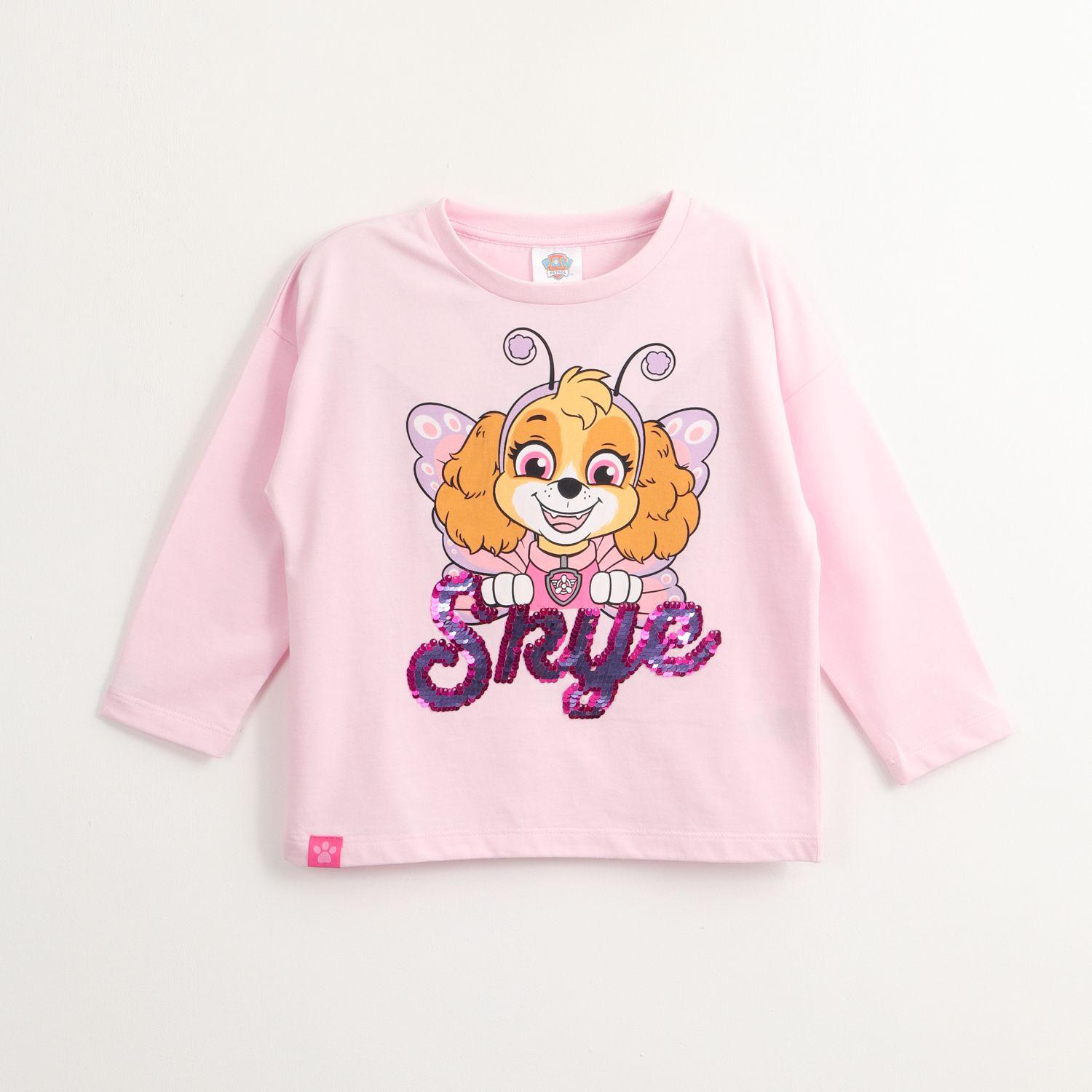 Polera Manga Corta Niña Skye Lentejuelas Rosado Paw Patrol-0