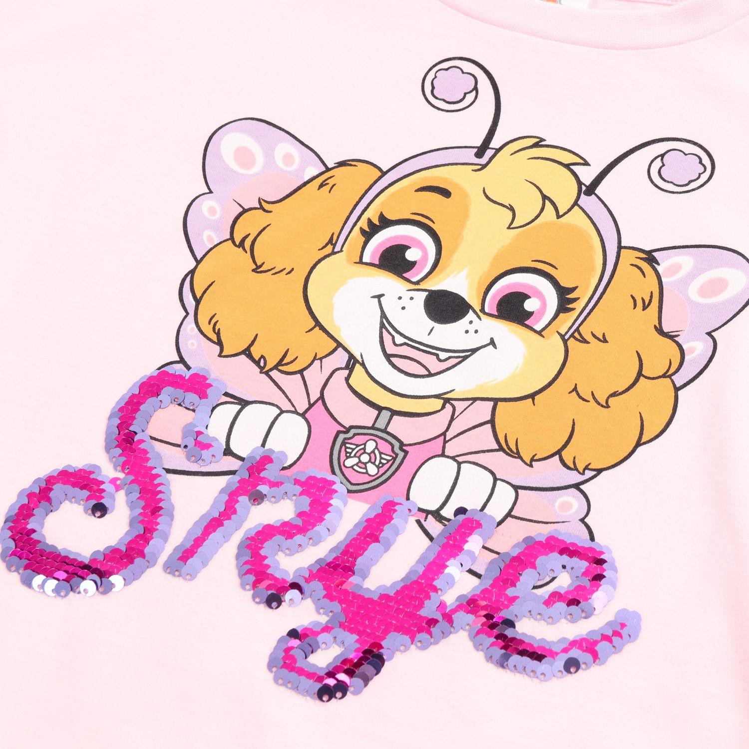 Polera Manga Corta Niña Skye Lentejuelas Rosado Paw Patrol-1
